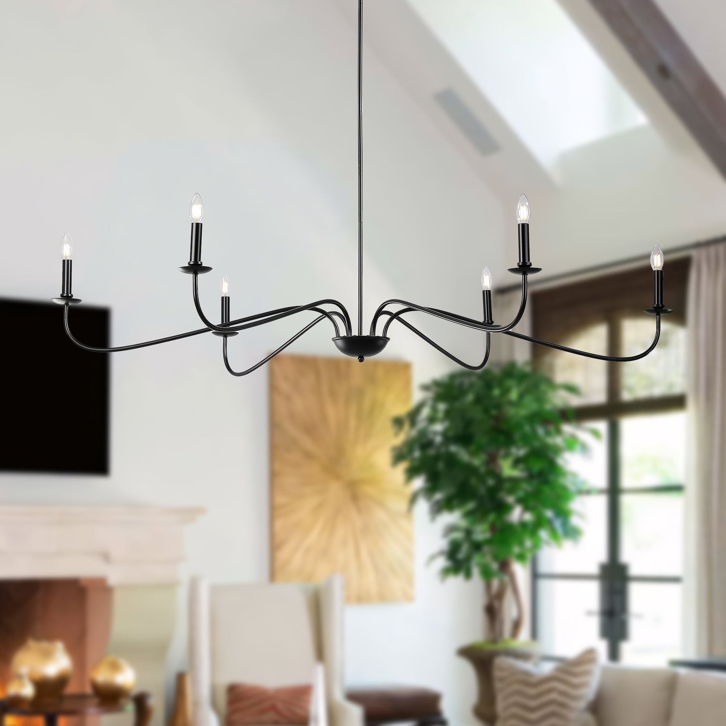 Luminaire minimaliste à 6 lumières de 64 pouces en noir mat / doré / chromé - N/A