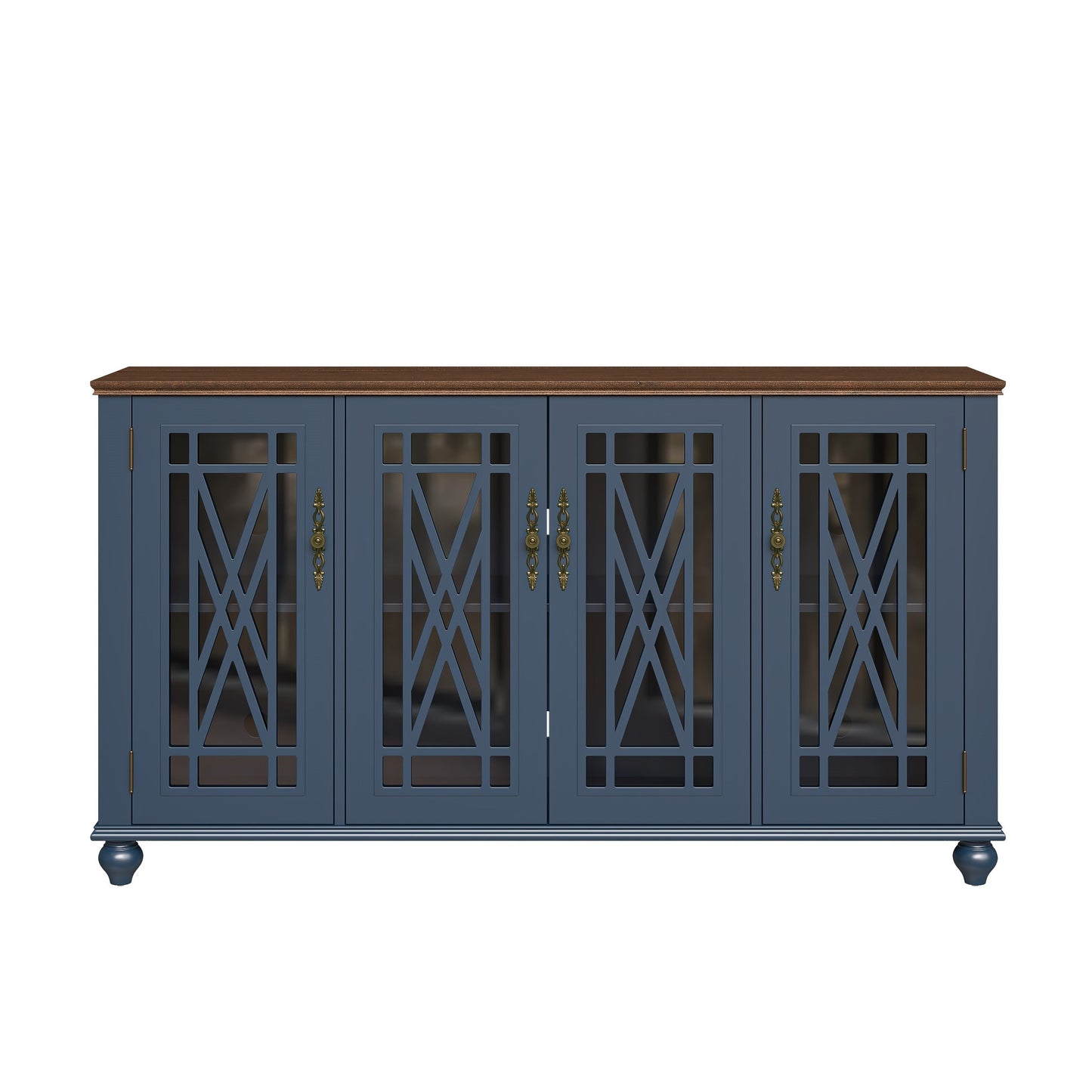 Buffet de cuisine de style vintage en bois, 63 pouces de largeur.