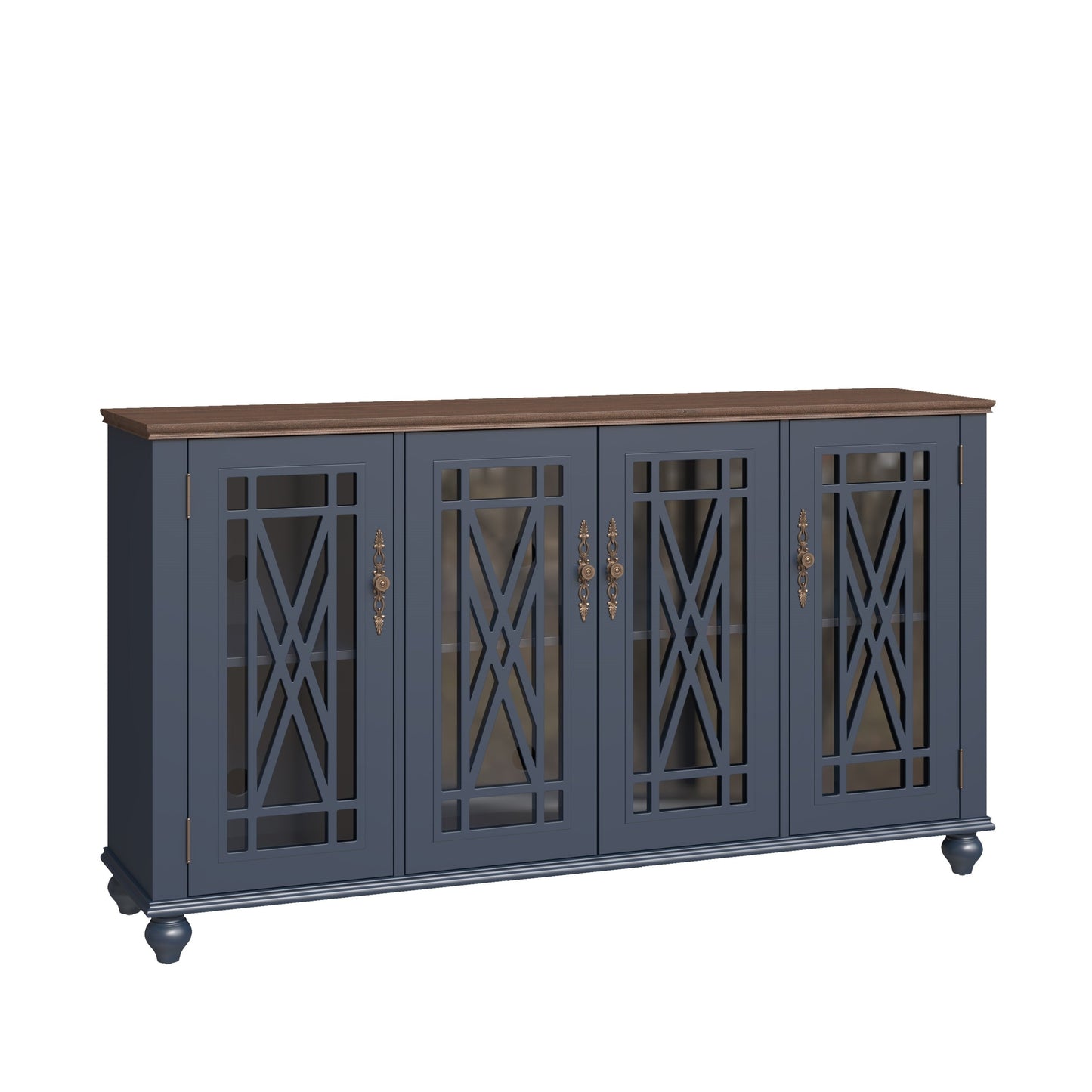 Buffet de cuisine de style vintage en bois, 63 pouces de largeur.
