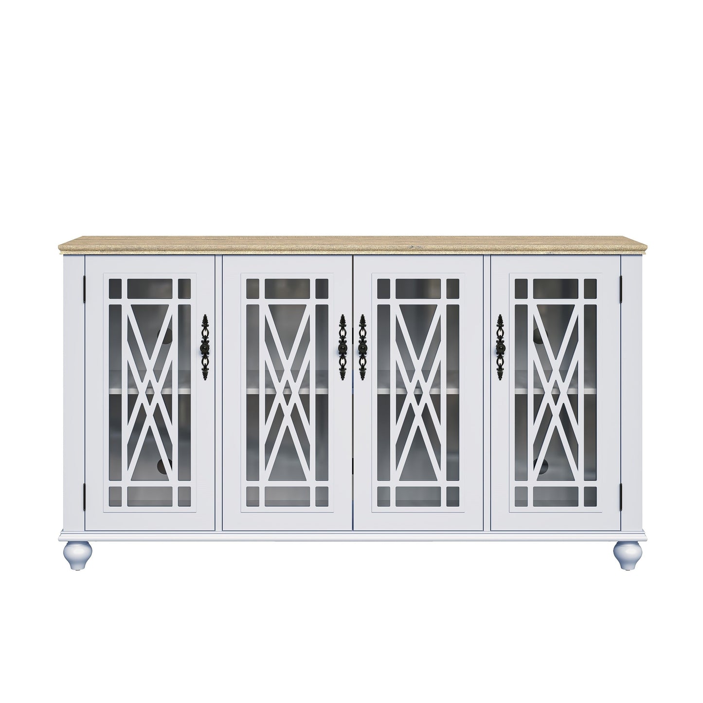 Buffet de cuisine de style vintage en bois, 63 pouces de largeur.
