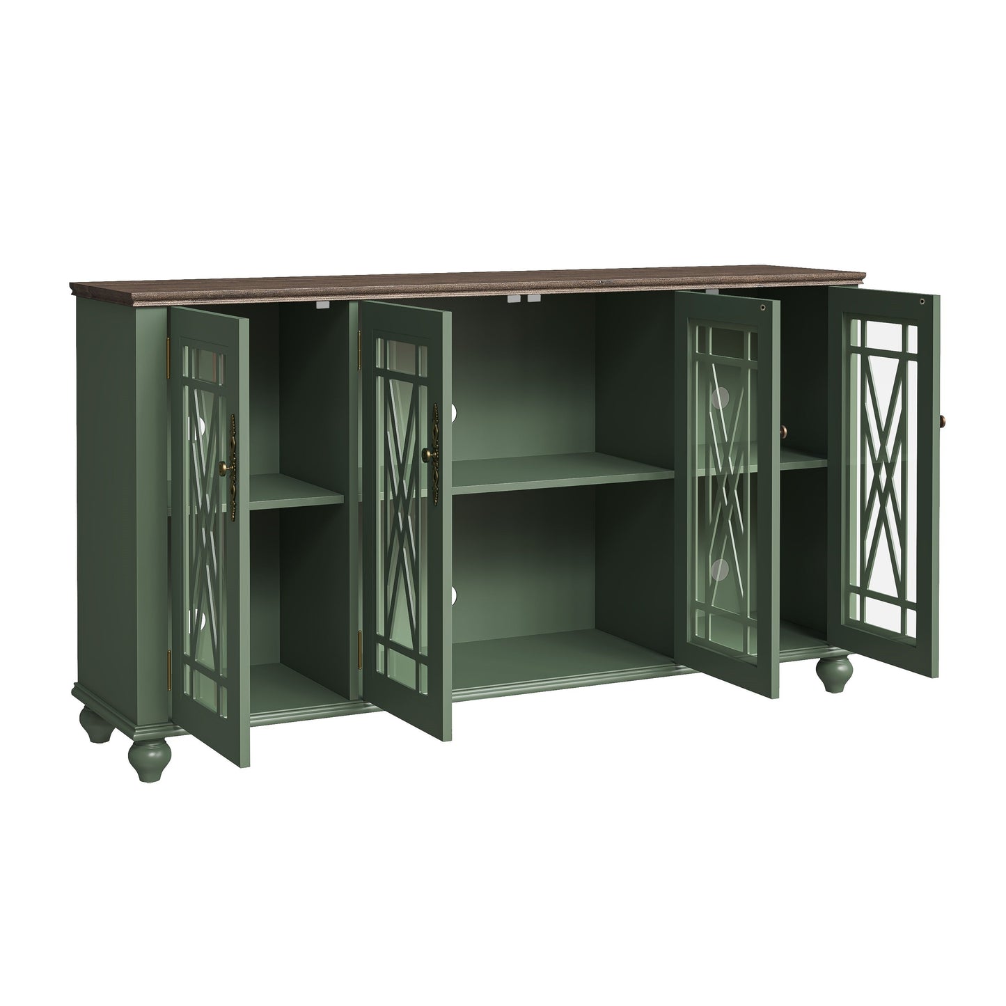 Buffet de cuisine de style vintage en bois, 63 pouces de largeur.