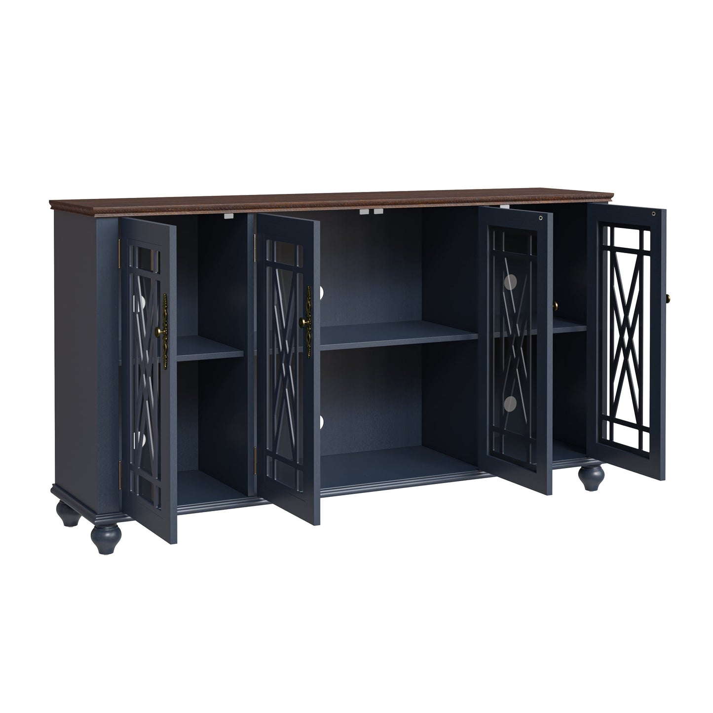 Buffet de cuisine de style vintage en bois, 63 pouces de largeur.