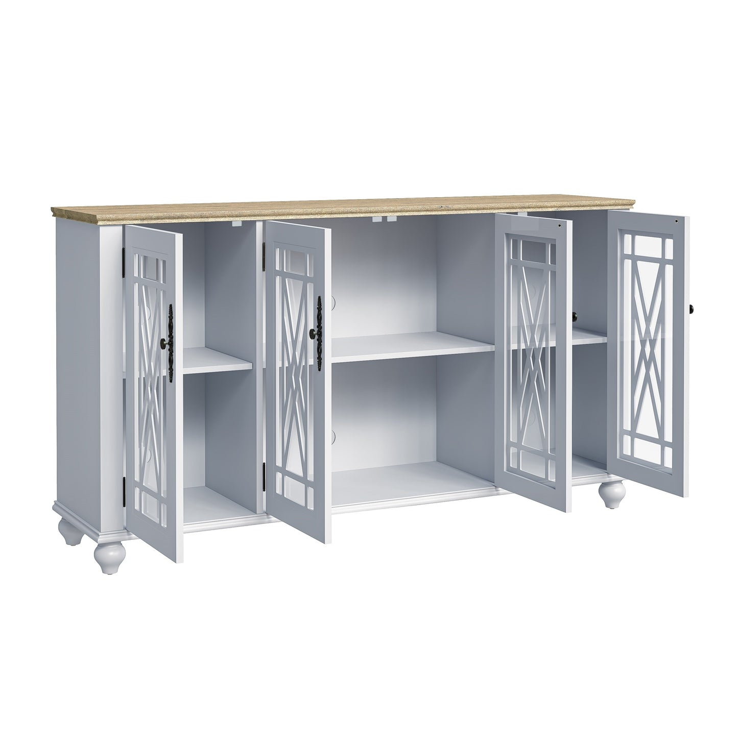 Buffet de cuisine de style vintage en bois, 63 pouces de largeur.