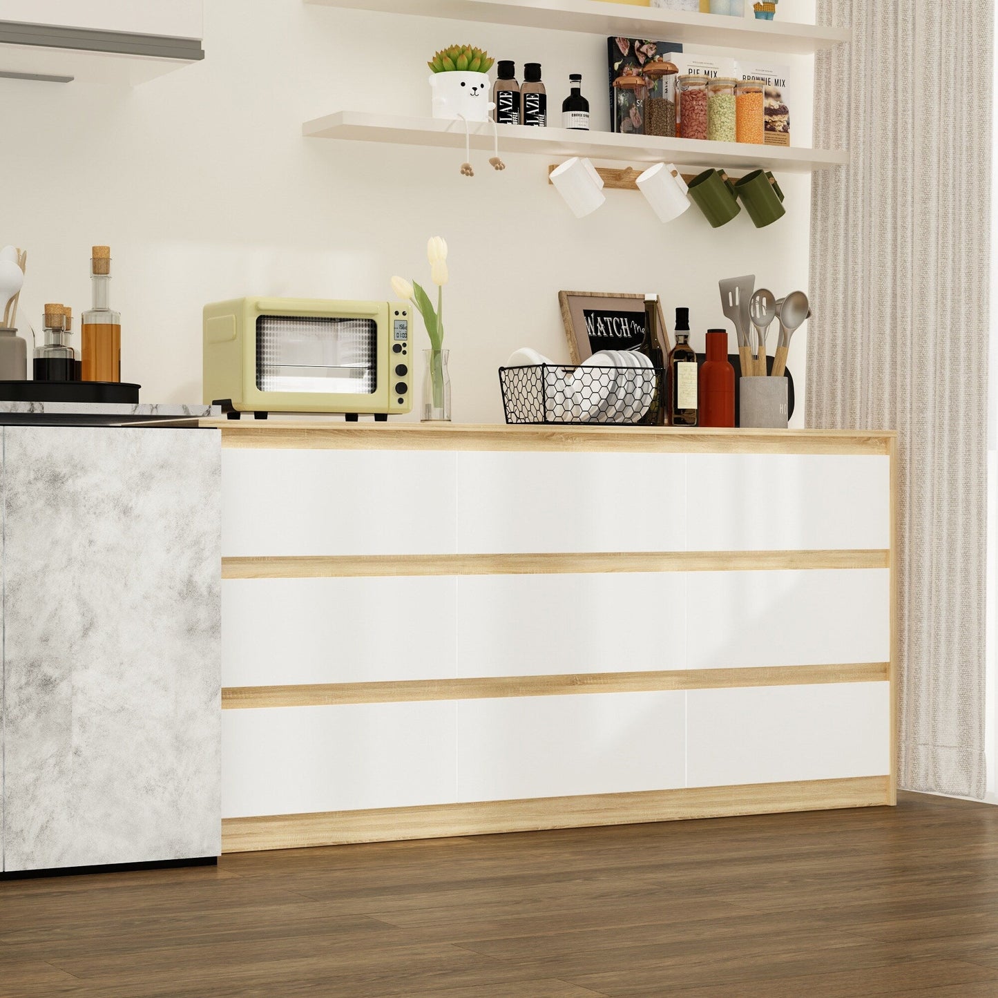 Meuble de rangement à 9 tiroirs, 63W, pour salon ou chambre à coucher.