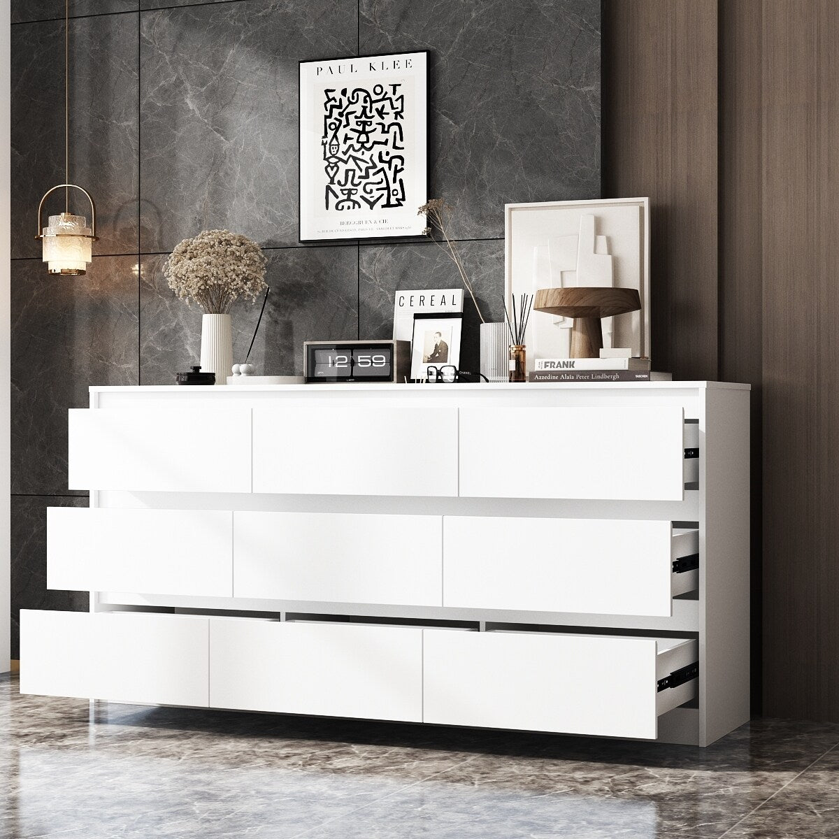 Meuble de rangement à 9 tiroirs, 63W, pour salon ou chambre à coucher.