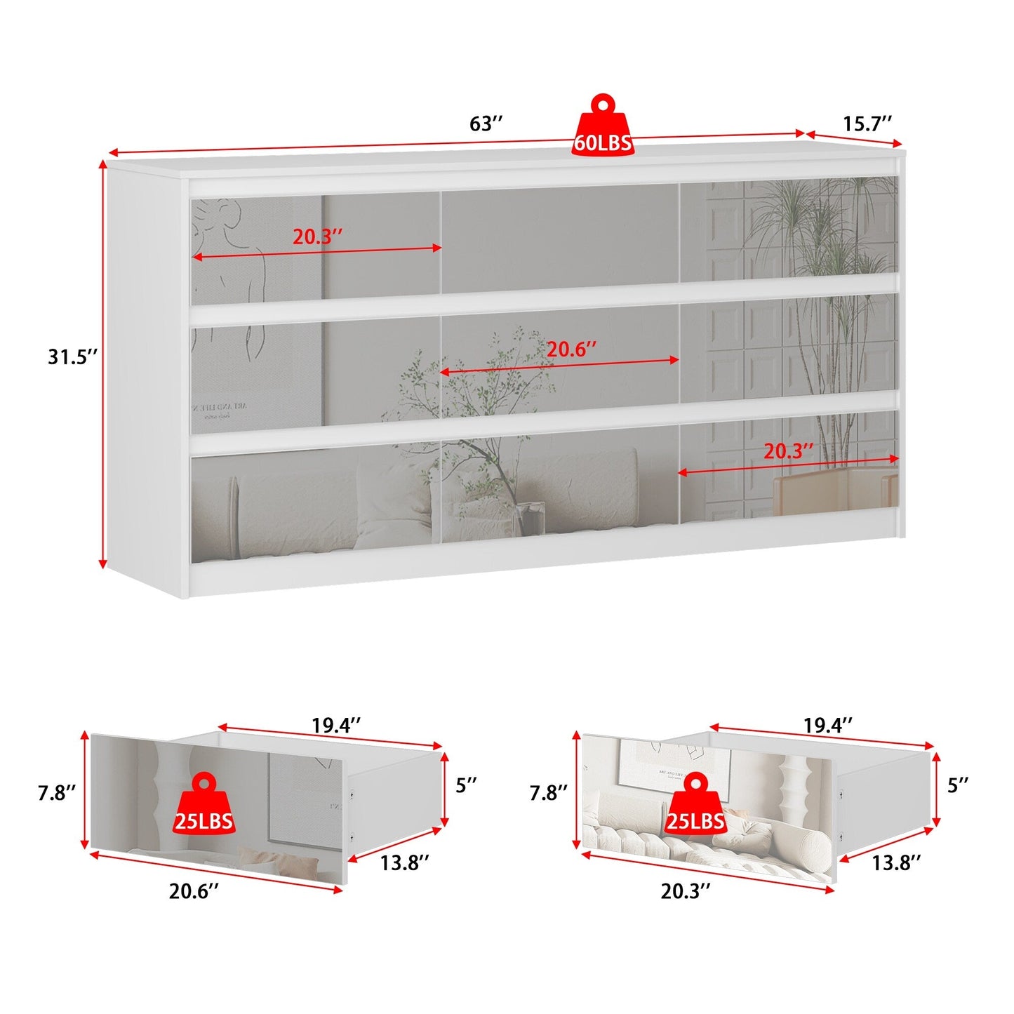 Meuble de rangement à 9 tiroirs, 63W, pour salon ou chambre à coucher.