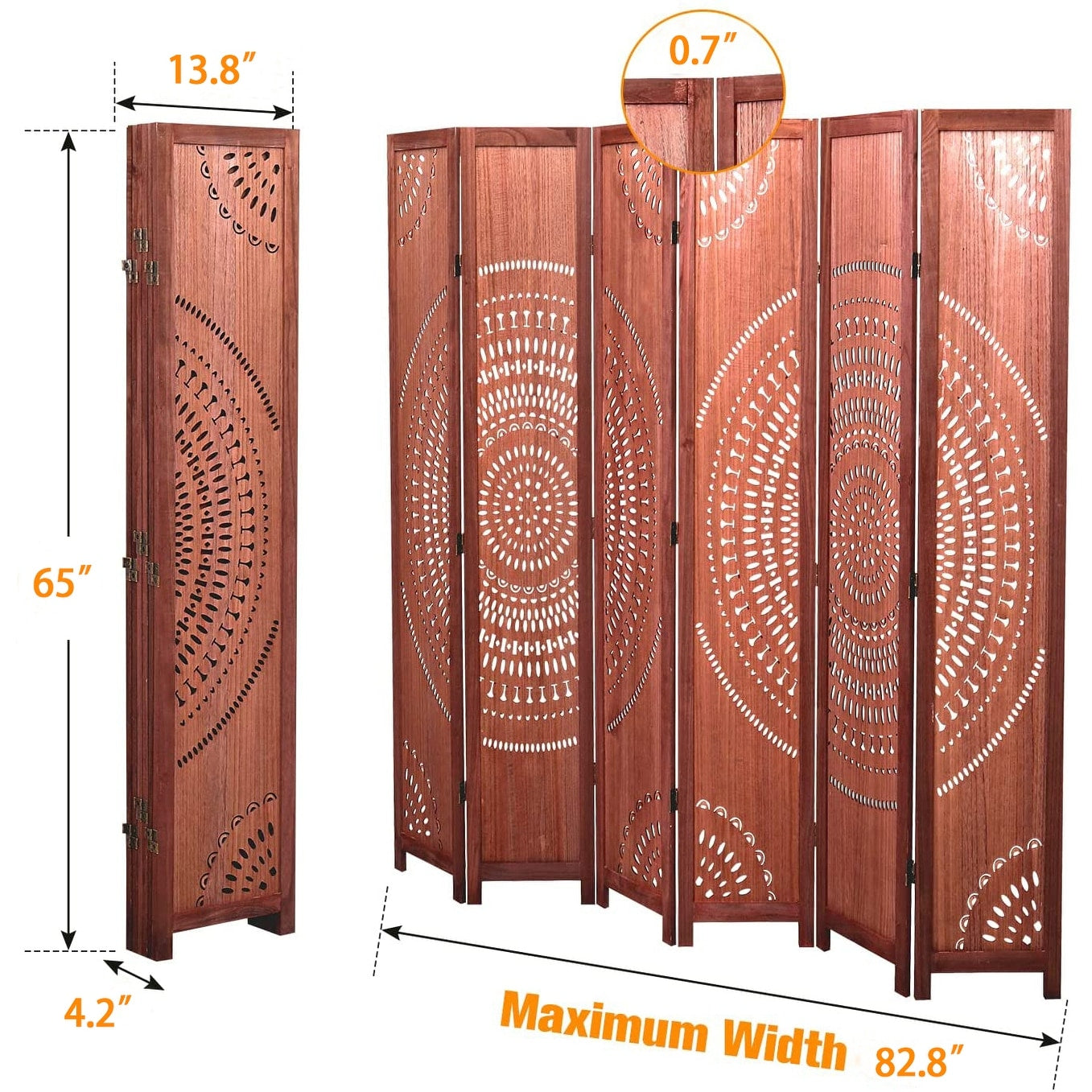 Paravent pliable en bois massif, 165 cm de hauteur