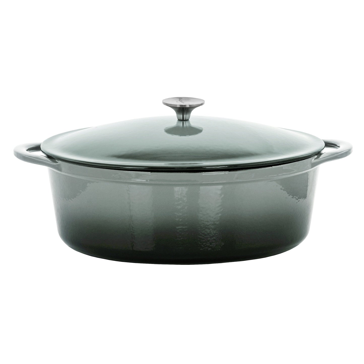 Casserole ovale en fonte d'aluminium émaillée de 7 quarts, couleur nuage de tempête.