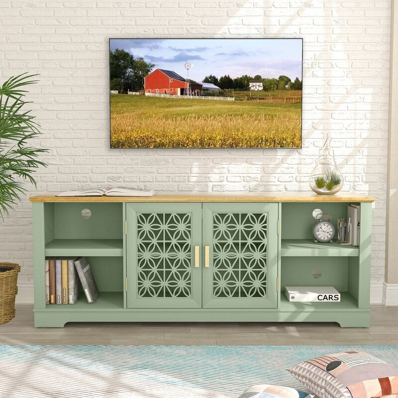 Meuble TV décoratif à motif floral rustique de 70 pouces pour téléviseurs jusqu'à 80 pouces
