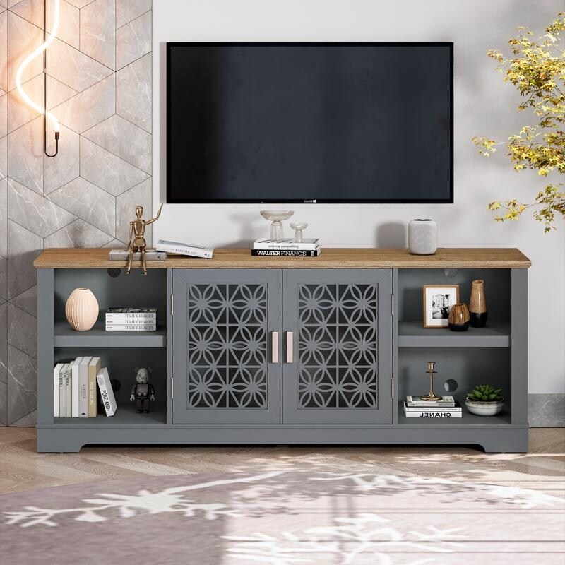 Meuble TV décoratif à motif floral rustique de 70 pouces pour téléviseurs jusqu'à 80 pouces