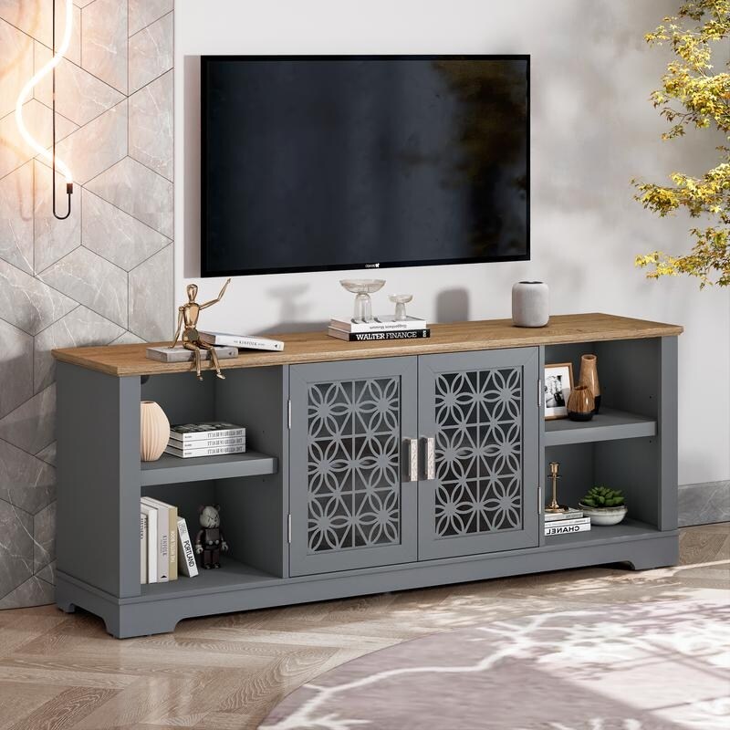 Meuble TV décoratif à motif floral rustique de 70 pouces pour téléviseurs jusqu'à 80 pouces