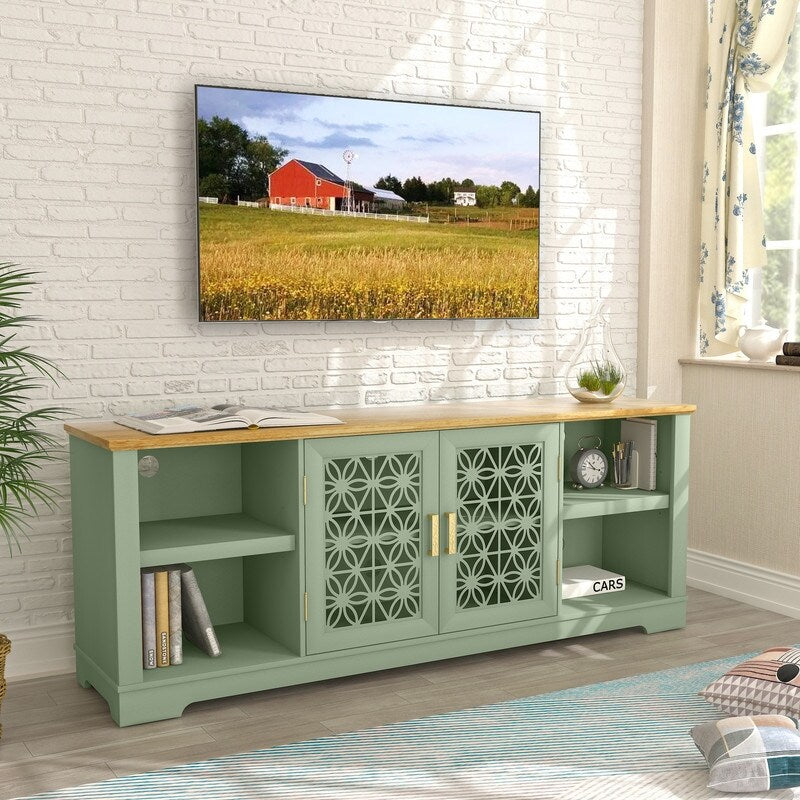 Meuble TV décoratif à motif floral rustique de 70 pouces pour téléviseurs jusqu'à 80 pouces