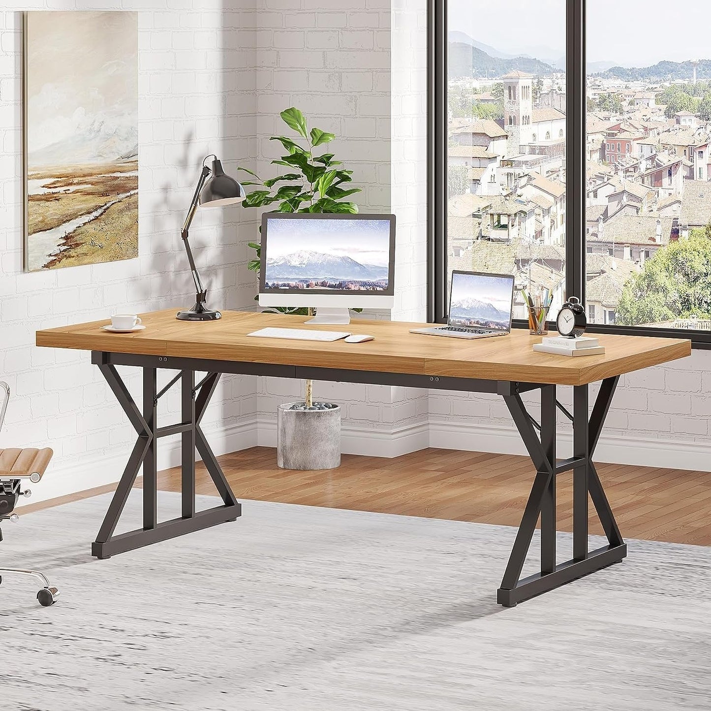Bureau de direction de 70,8 pouces, grand bureau d'ordinateur, poste de travail.