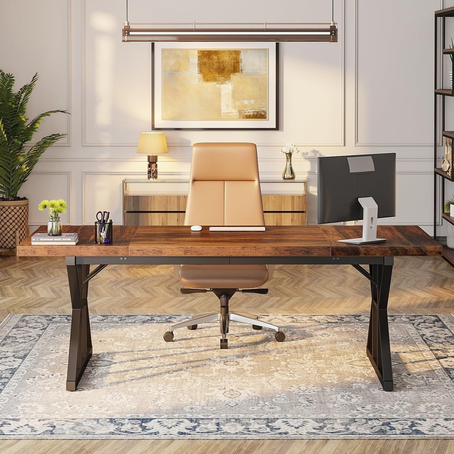 Bureau de direction de 70,8 pouces, grand bureau d'ordinateur, poste de travail.