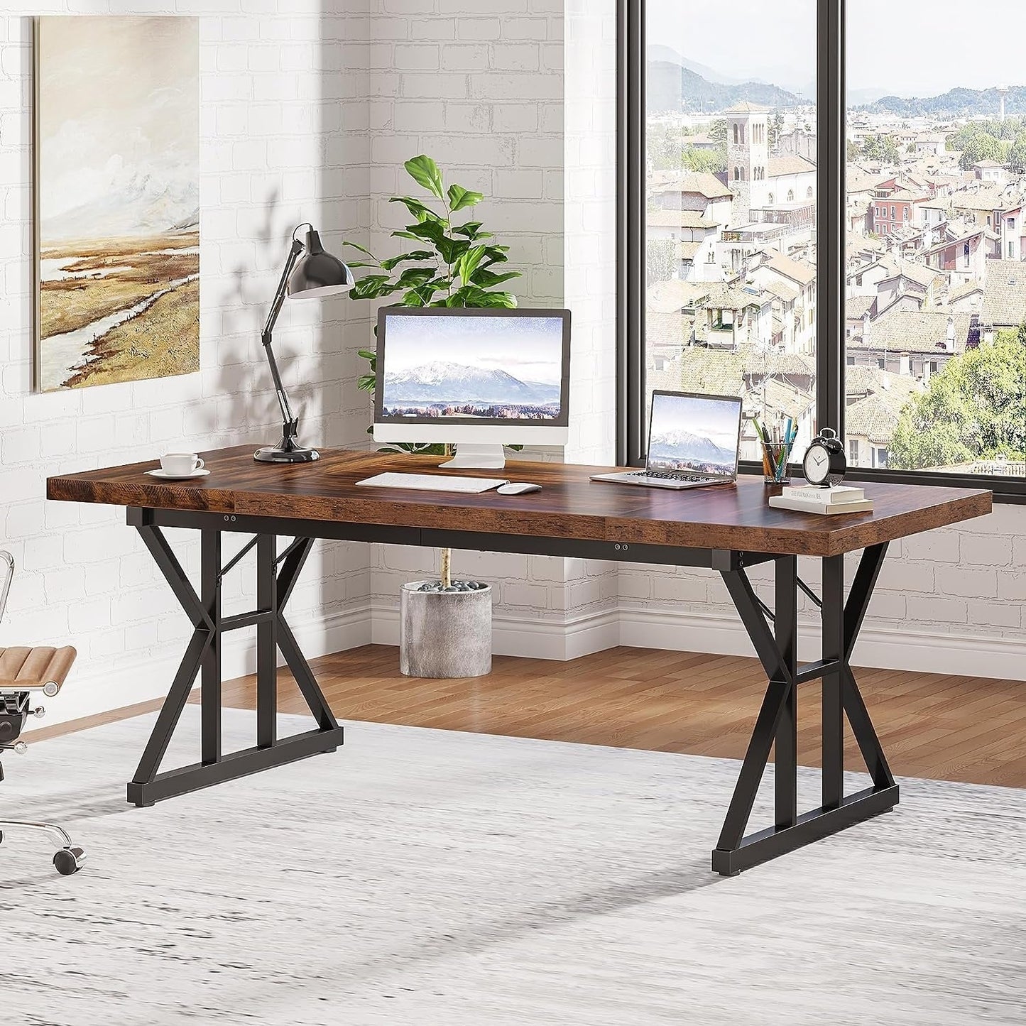 Bureau de direction de 70,8 pouces, grand bureau d'ordinateur, poste de travail.