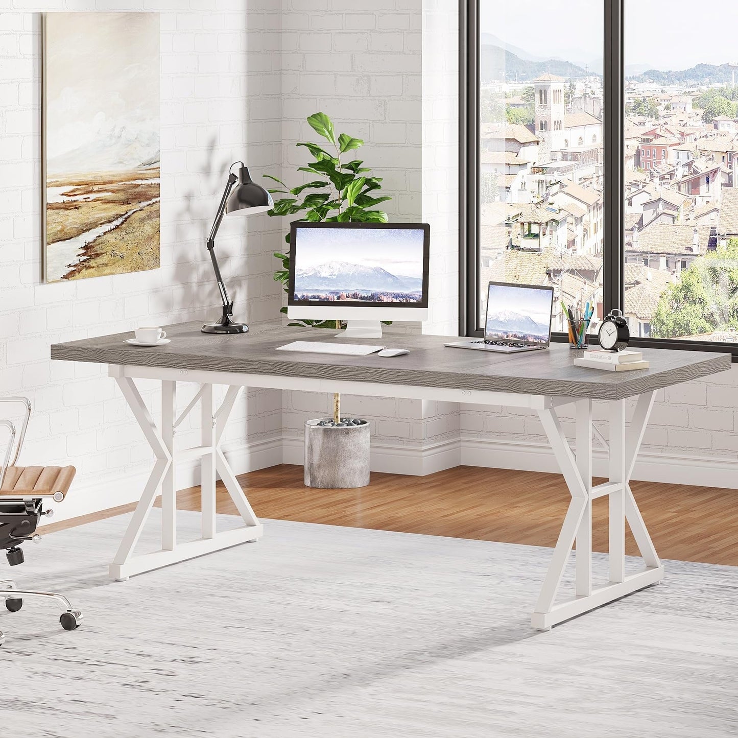 Bureau de direction de 70,8 pouces, grand bureau d'ordinateur, poste de travail.