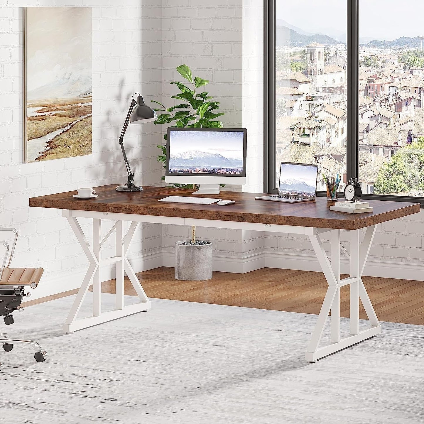 Bureau de direction de 70,8 pouces, grand bureau d'ordinateur, poste de travail.