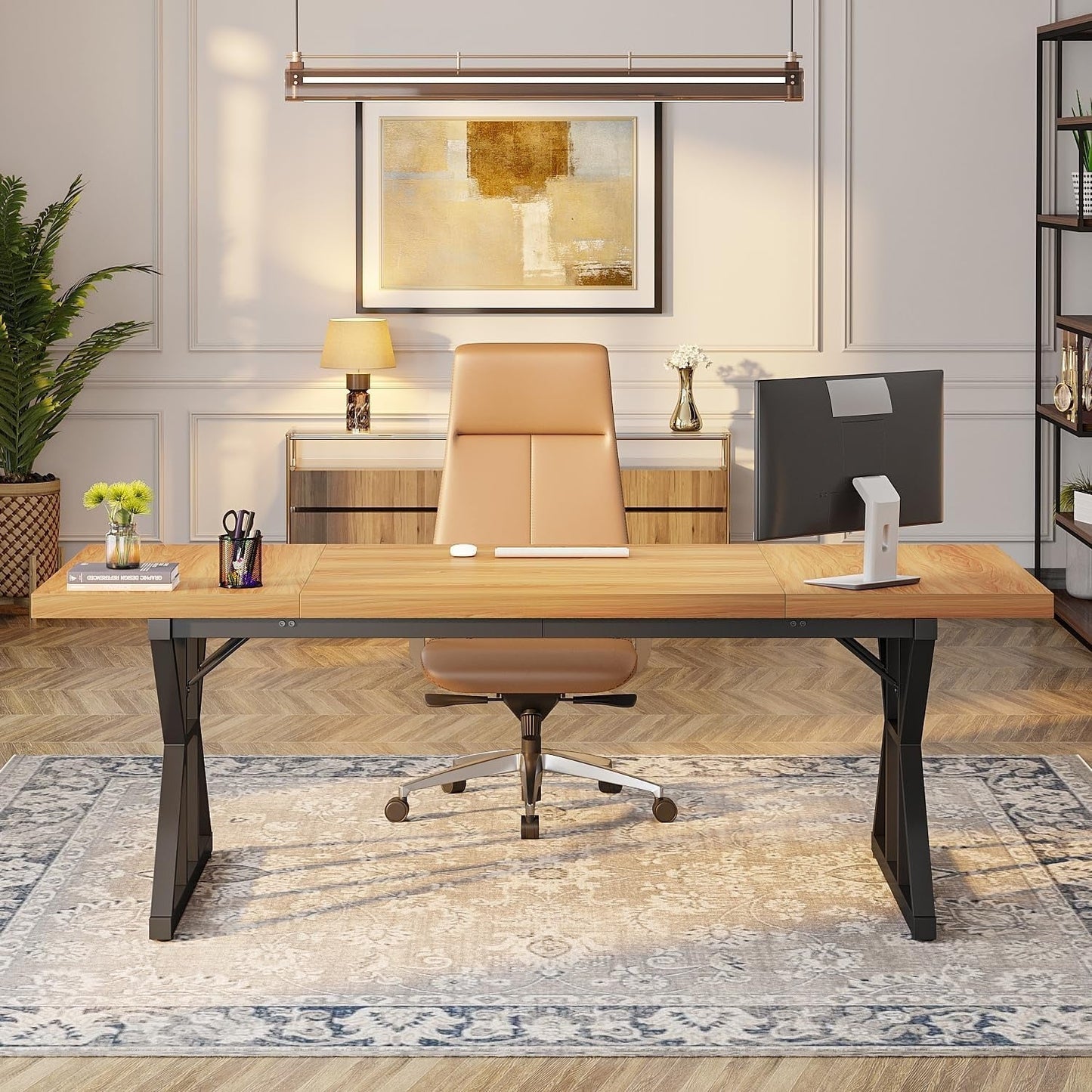 Bureau de direction de 70,8 pouces, grand bureau d'ordinateur, poste de travail.