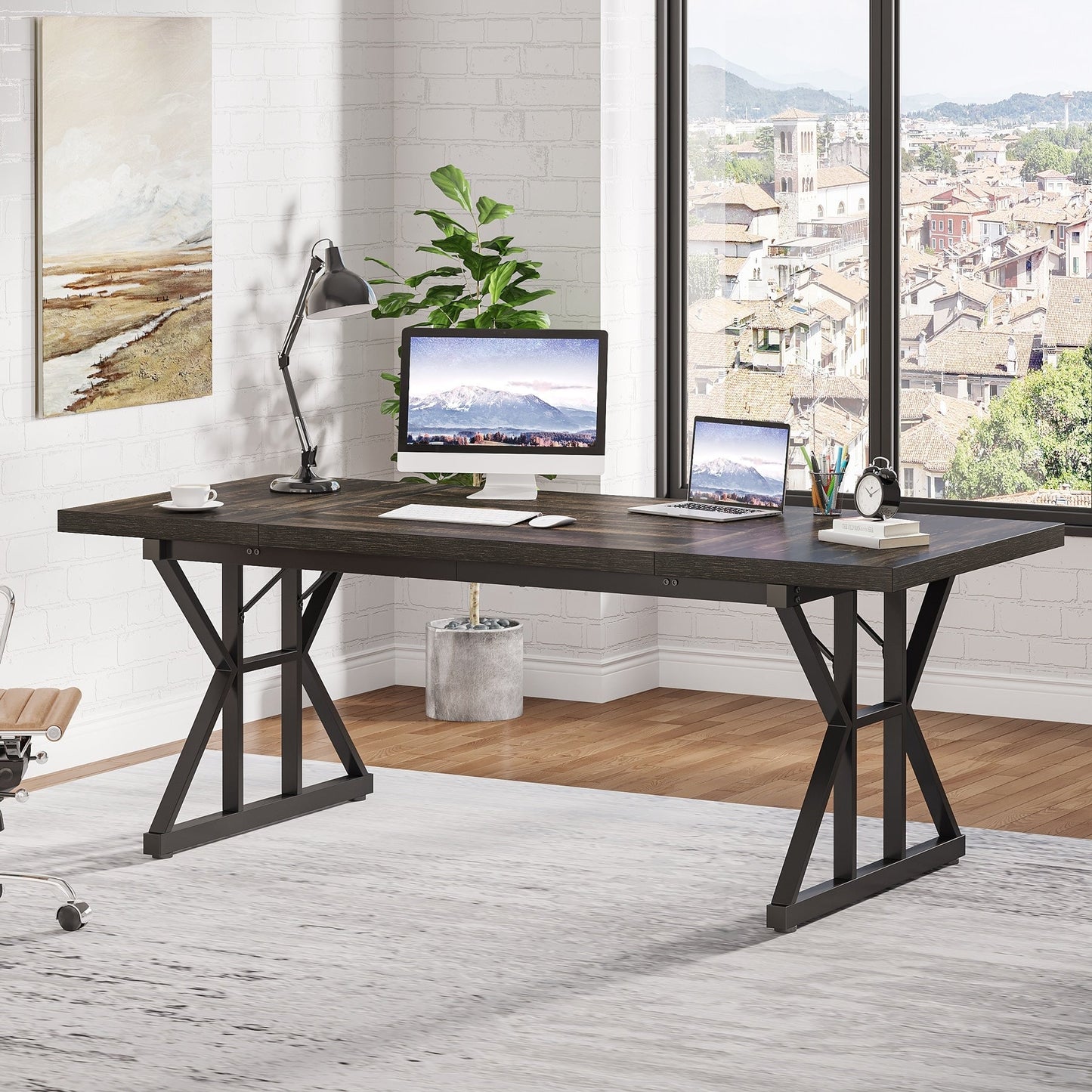 Bureau de direction de 70,8 pouces, grand bureau d'ordinateur, poste de travail.