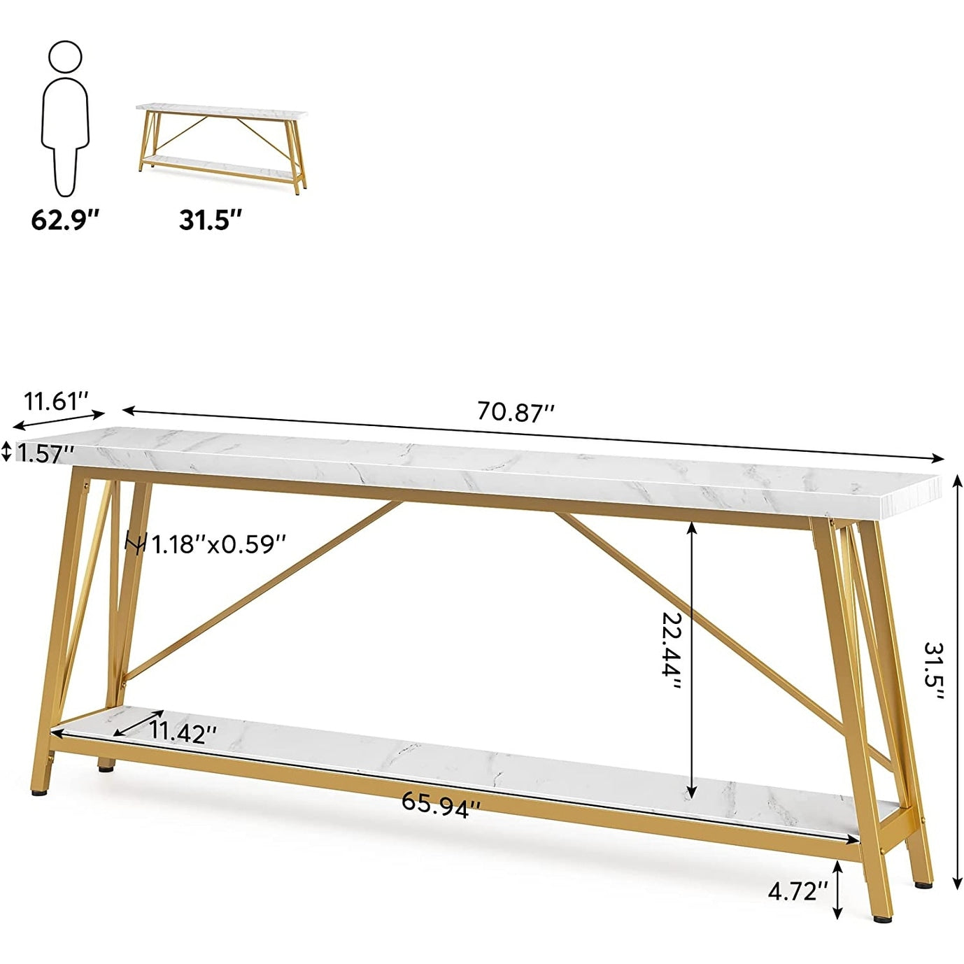Table de salon extra longue de 180 cm, console d'entrée de style industriel