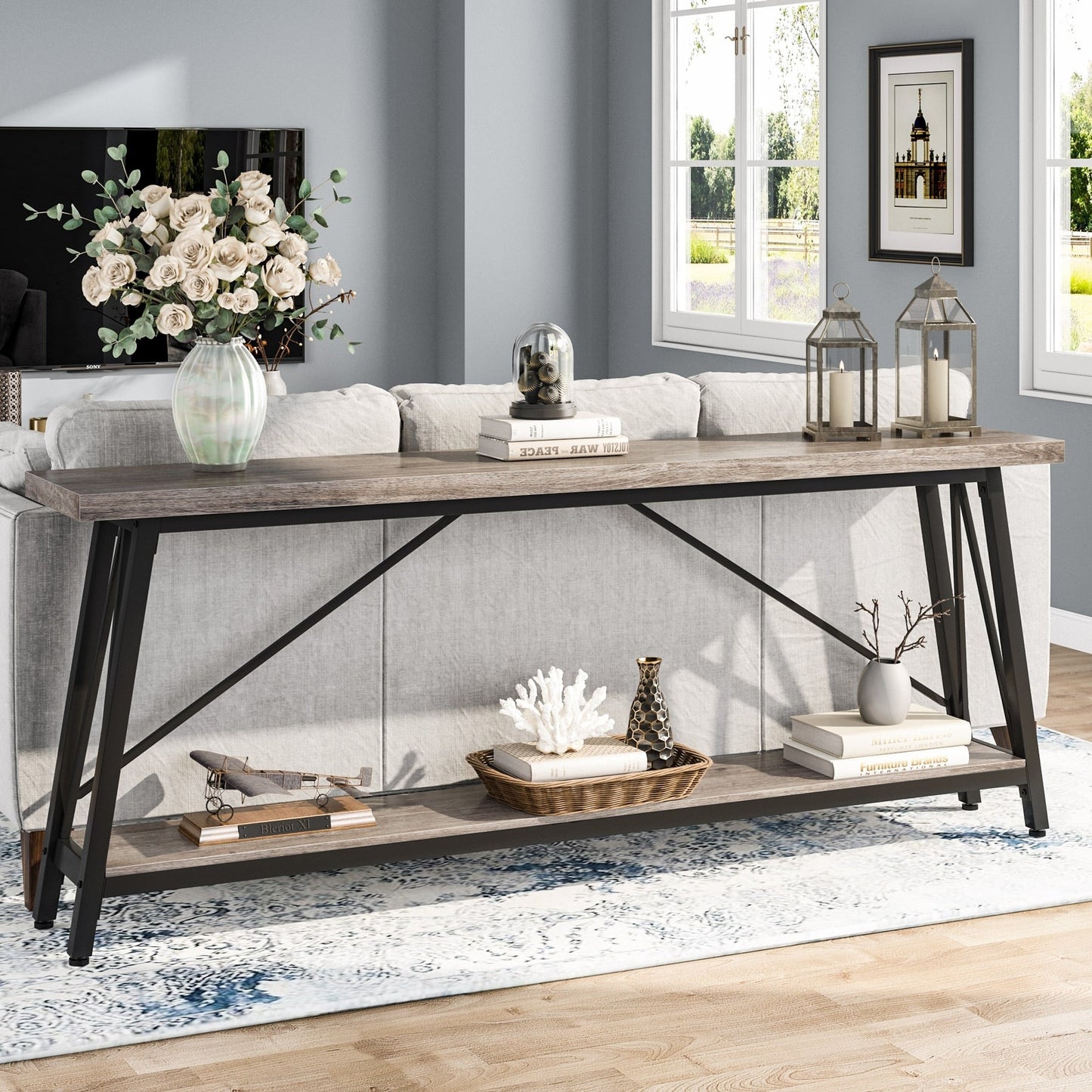 Table de salon extra longue de 180 cm, console d'entrée de style industriel