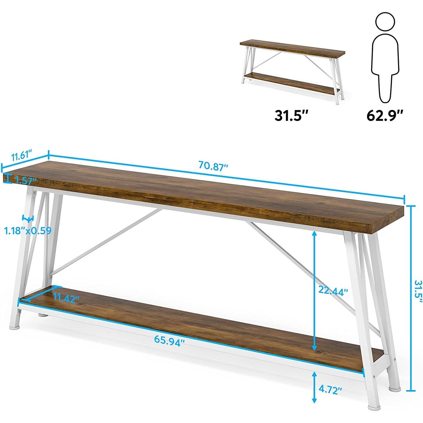 Table de salon extra longue de 180 cm, console d'entrée de style industriel