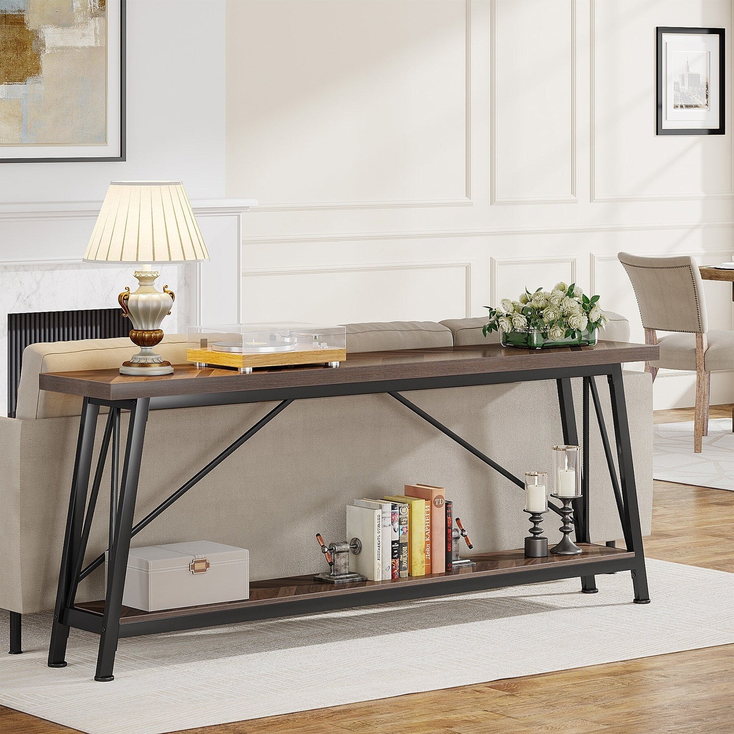 Table de salon extra longue de 180 cm, console d'entrée de style industriel