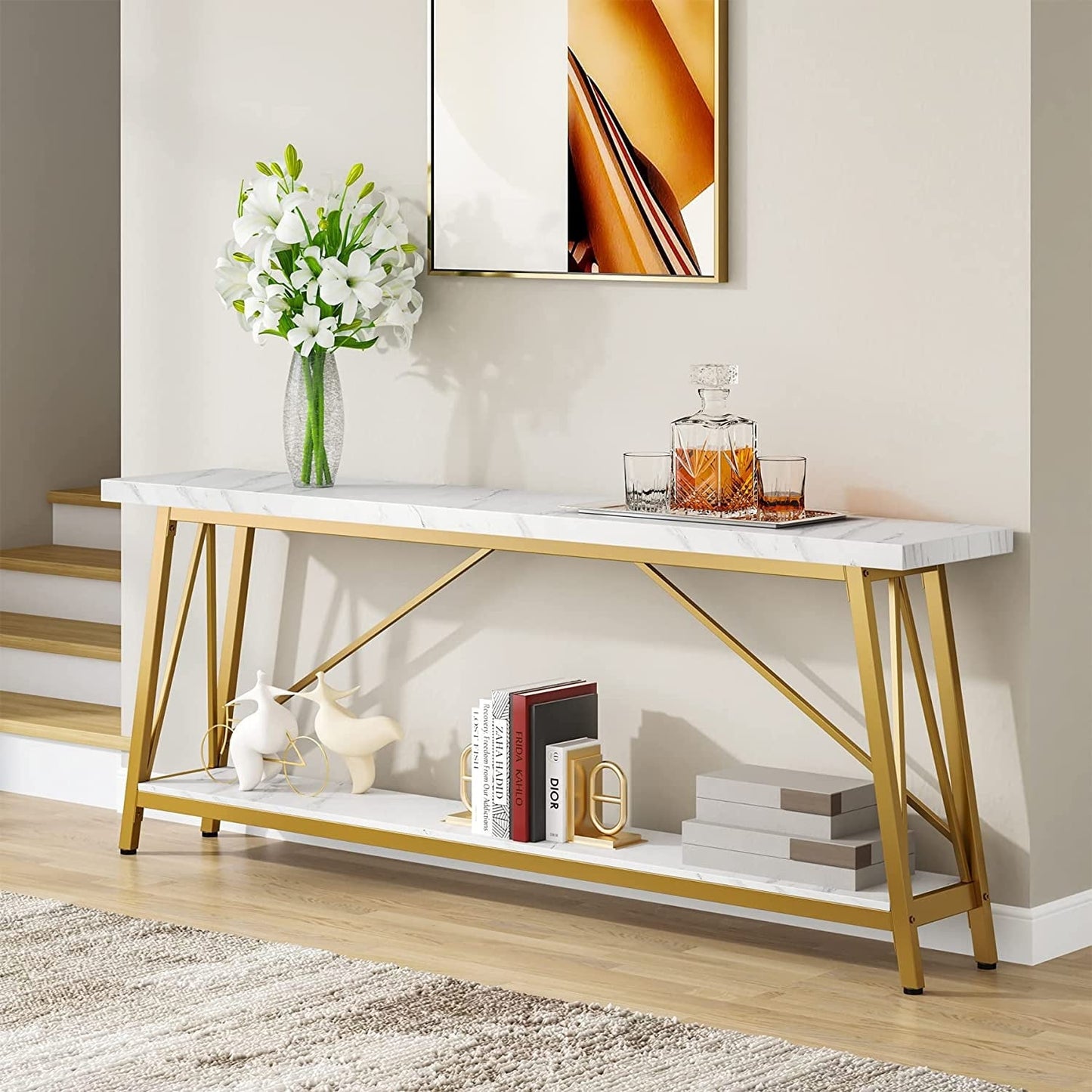 Table de salon extra longue de 180 cm, console d'entrée de style industriel
