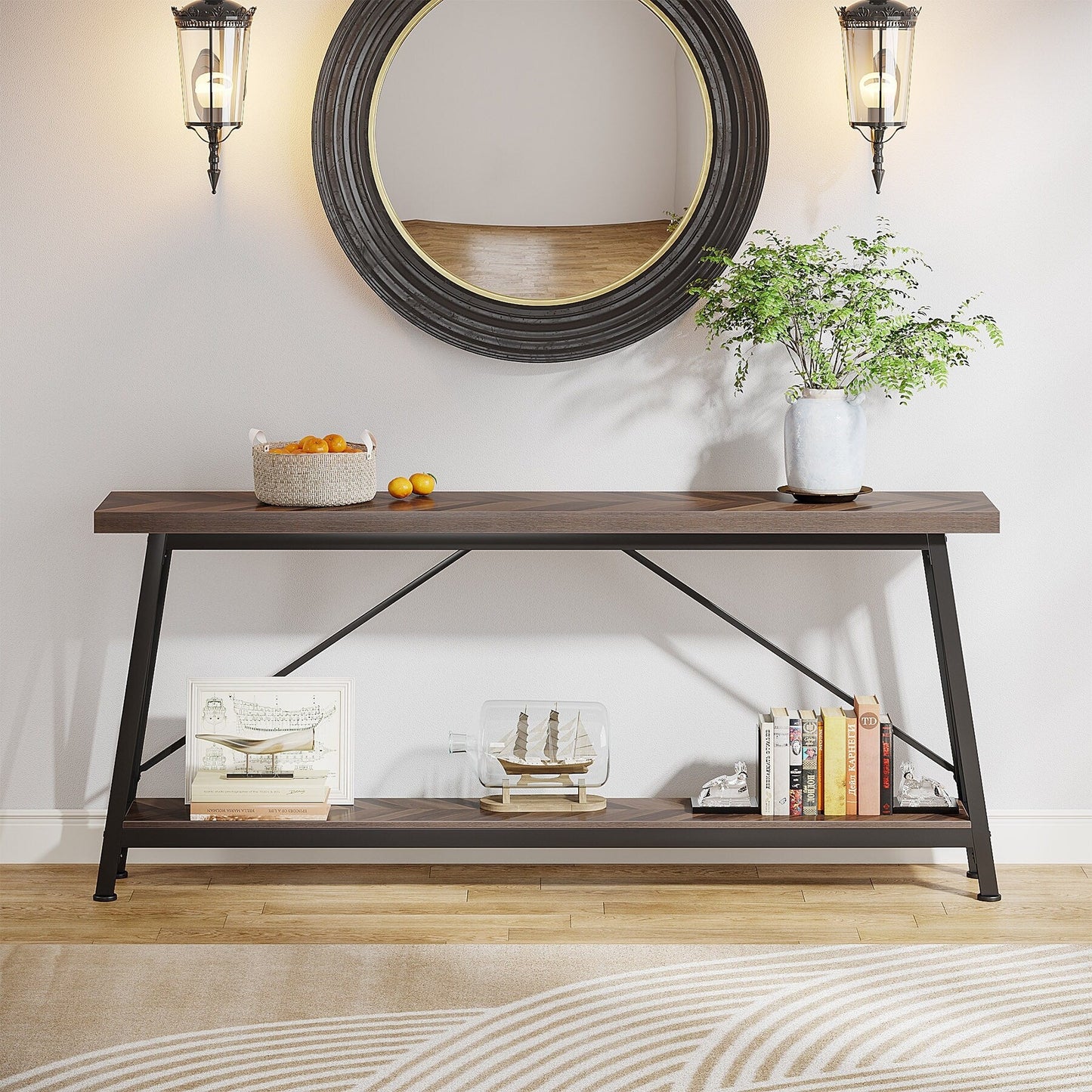 Table de salon extra longue de 180 cm, console d'entrée de style industriel