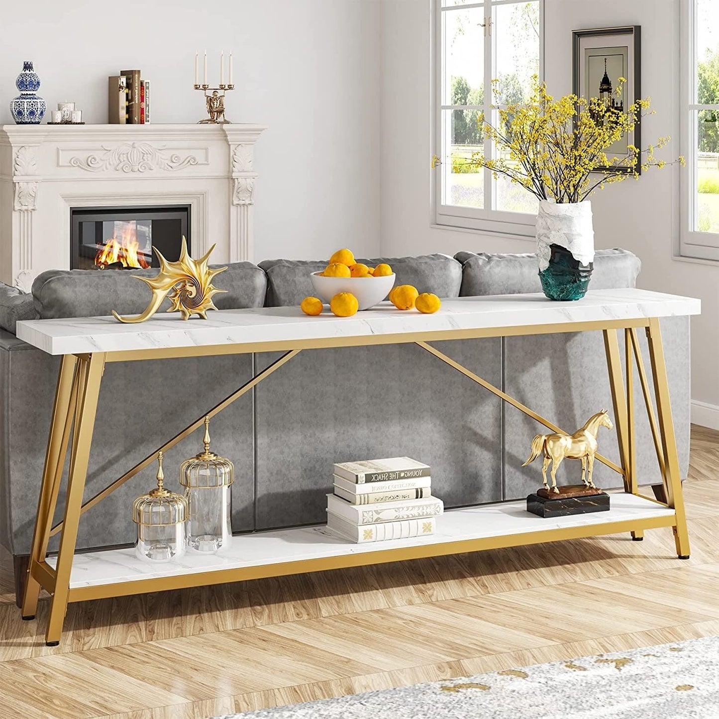 Table de salon extra longue de 180 cm, console d'entrée de style industriel