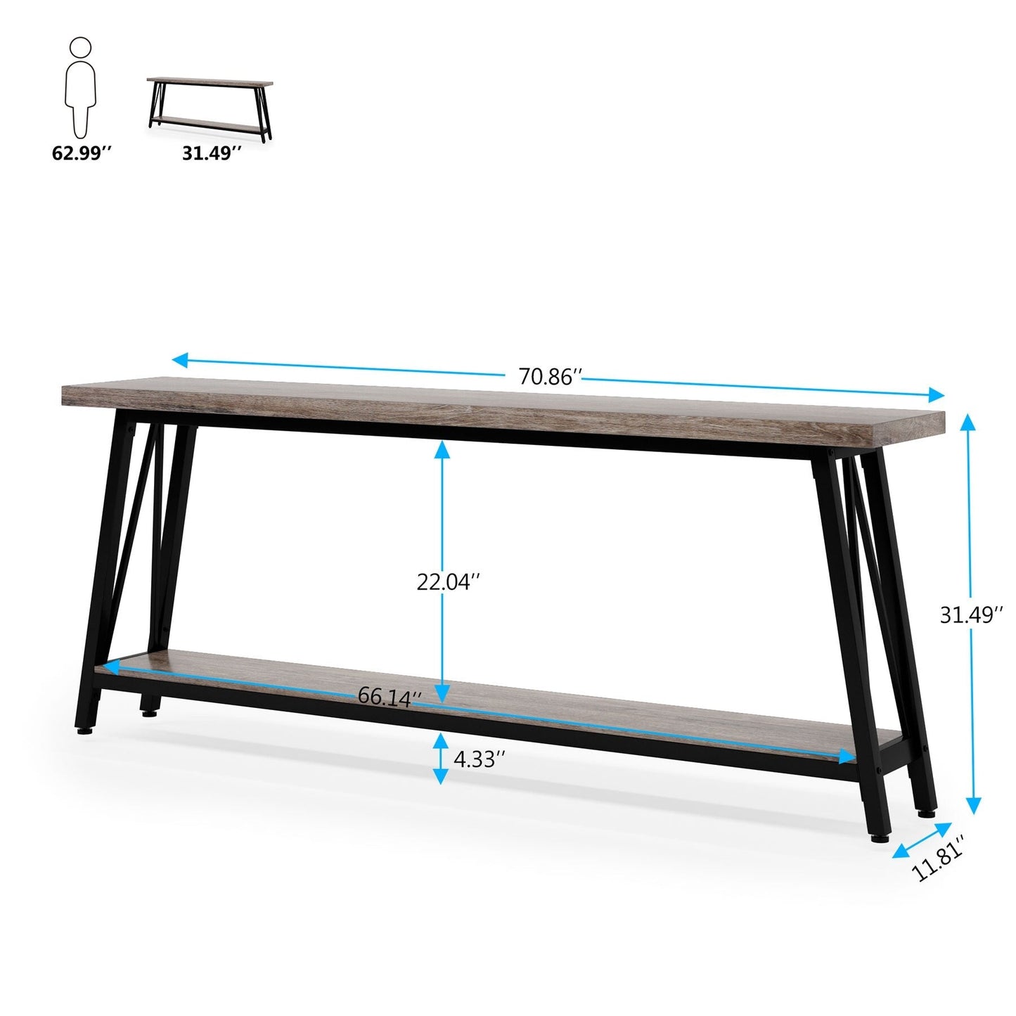 Table de salon extra longue de 180 cm, console d'entrée de style industriel
