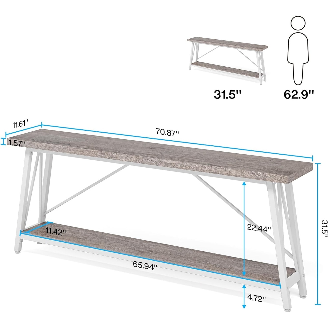 Table de salon extra longue de 180 cm, console d'entrée de style industriel