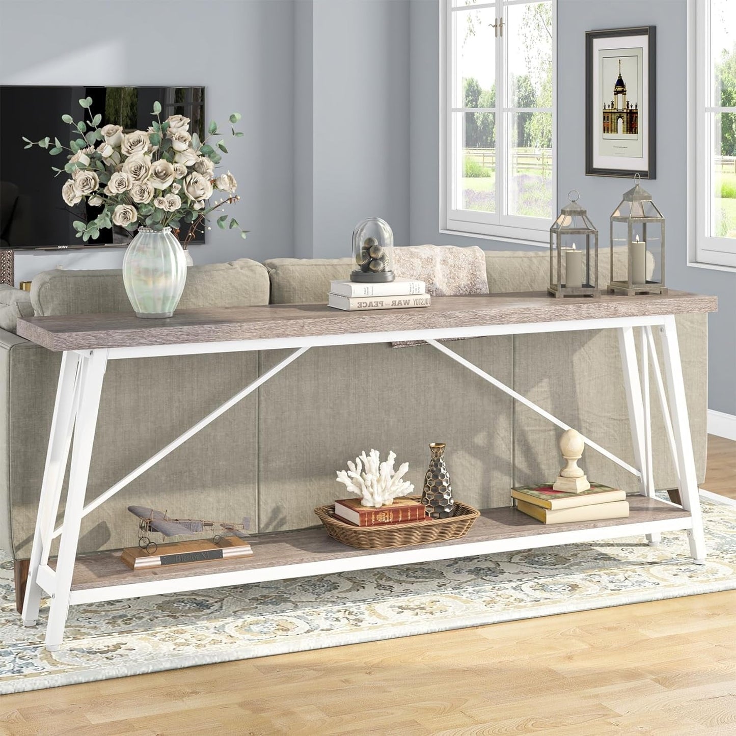 Table de salon extra longue de 180 cm, console d'entrée de style industriel