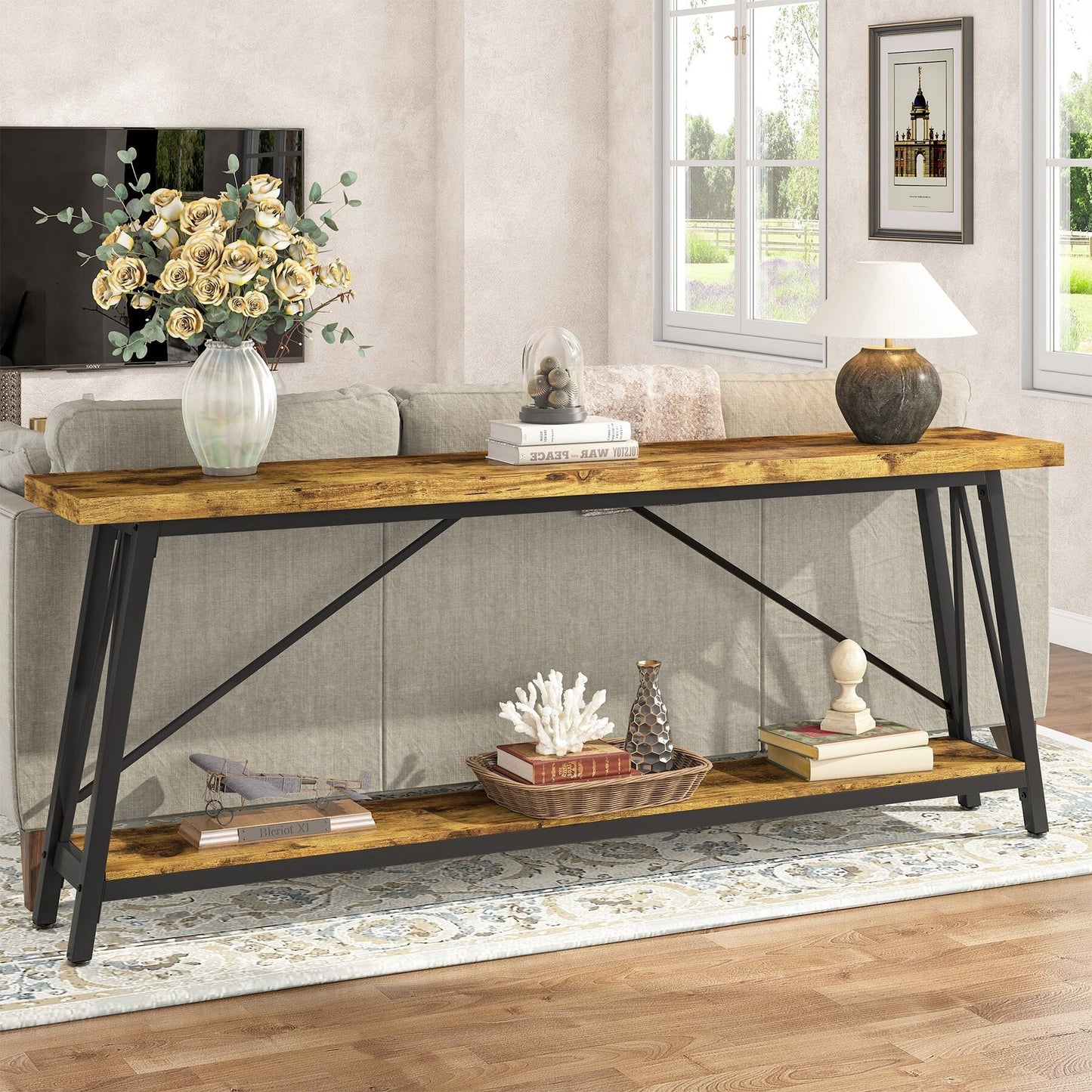 Table de salon extra longue de 180 cm, console d'entrée de style industriel