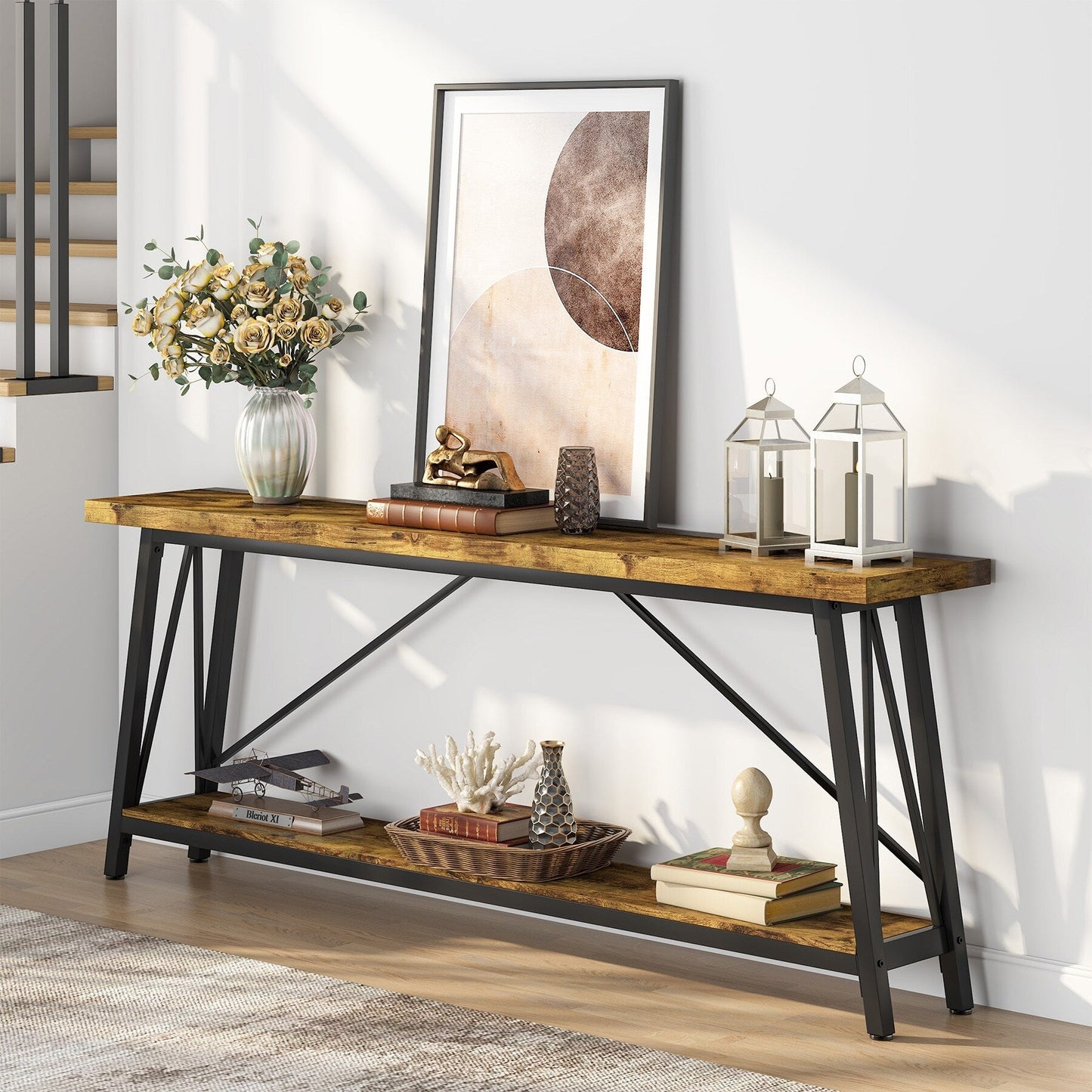Table de salon extra longue de 180 cm, console d'entrée de style industriel