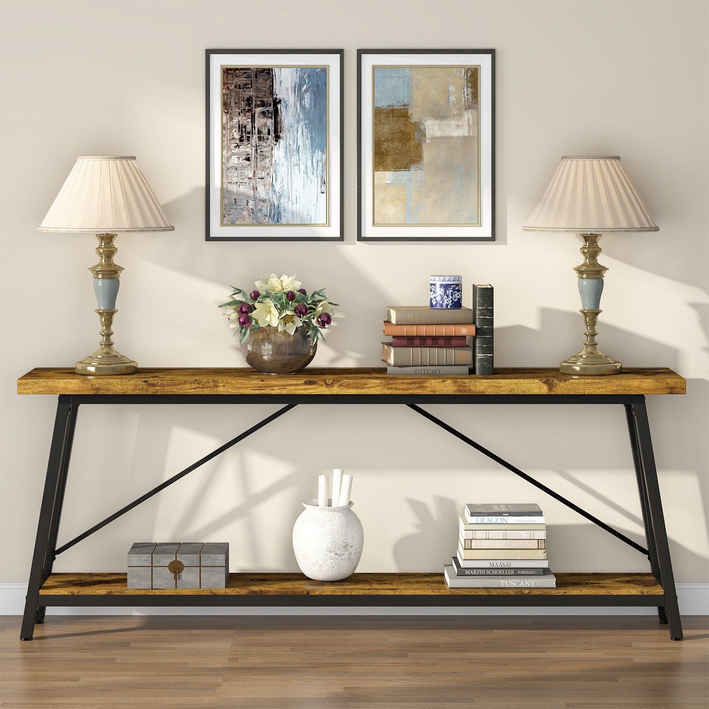 Table de salon extra longue de 180 cm, console d'entrée de style industriel
