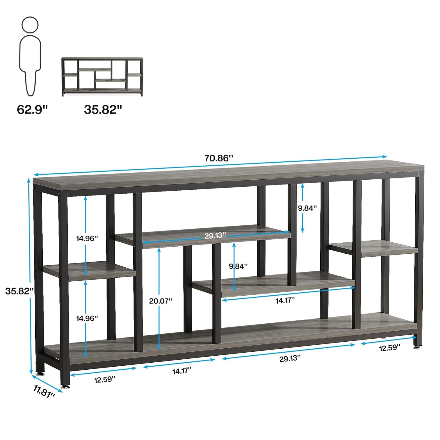 Table console de 180 cm pour canapé avec rangement, table d'entrée à 3 niveaux pour couloir