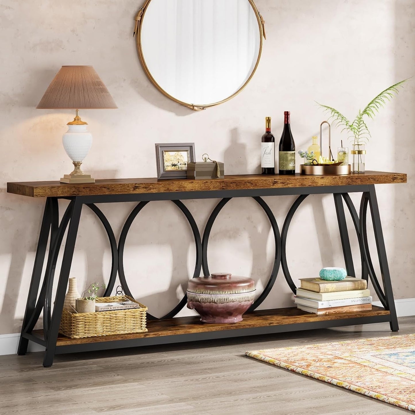 Table de console extra longue de 180 cm, table d'appoint pour canapé, pour salon