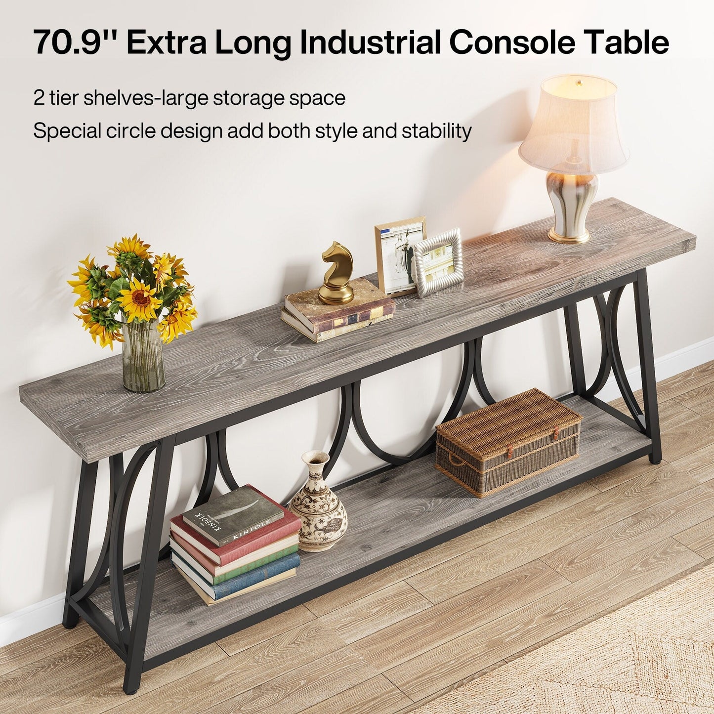 Table de console extra longue de 180 cm, table d'appoint pour canapé, pour salon
