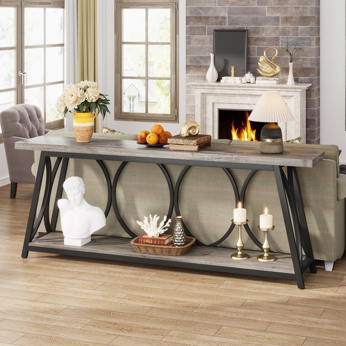 Table de console extra longue de 180 cm, table d'appoint pour canapé, pour salon