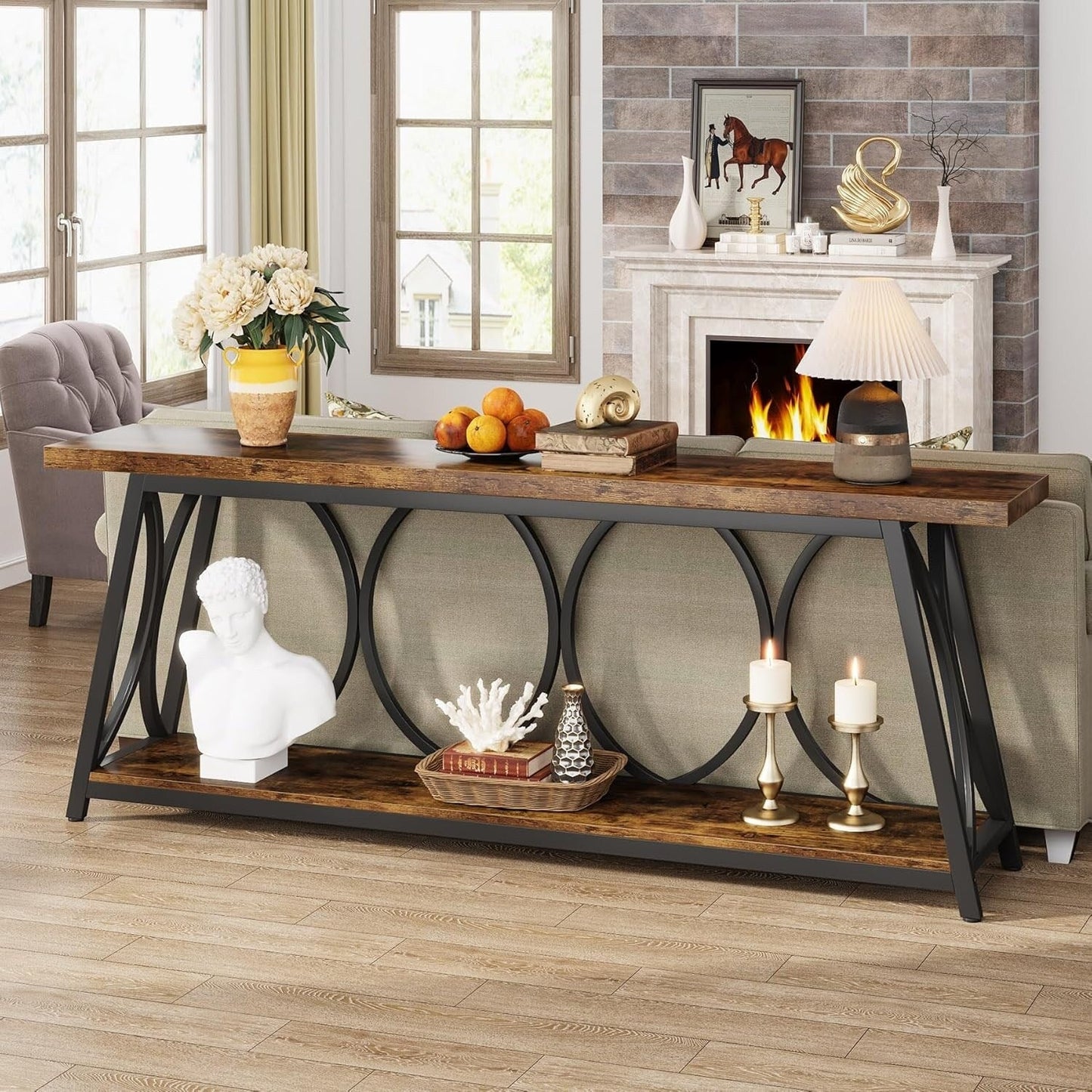 Table de console extra longue de 180 cm, table d'appoint pour canapé, pour salon