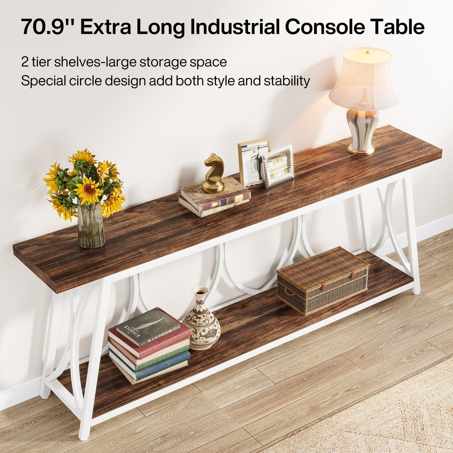 Table de console extra longue de 180 cm, table d'appoint pour canapé, pour salon