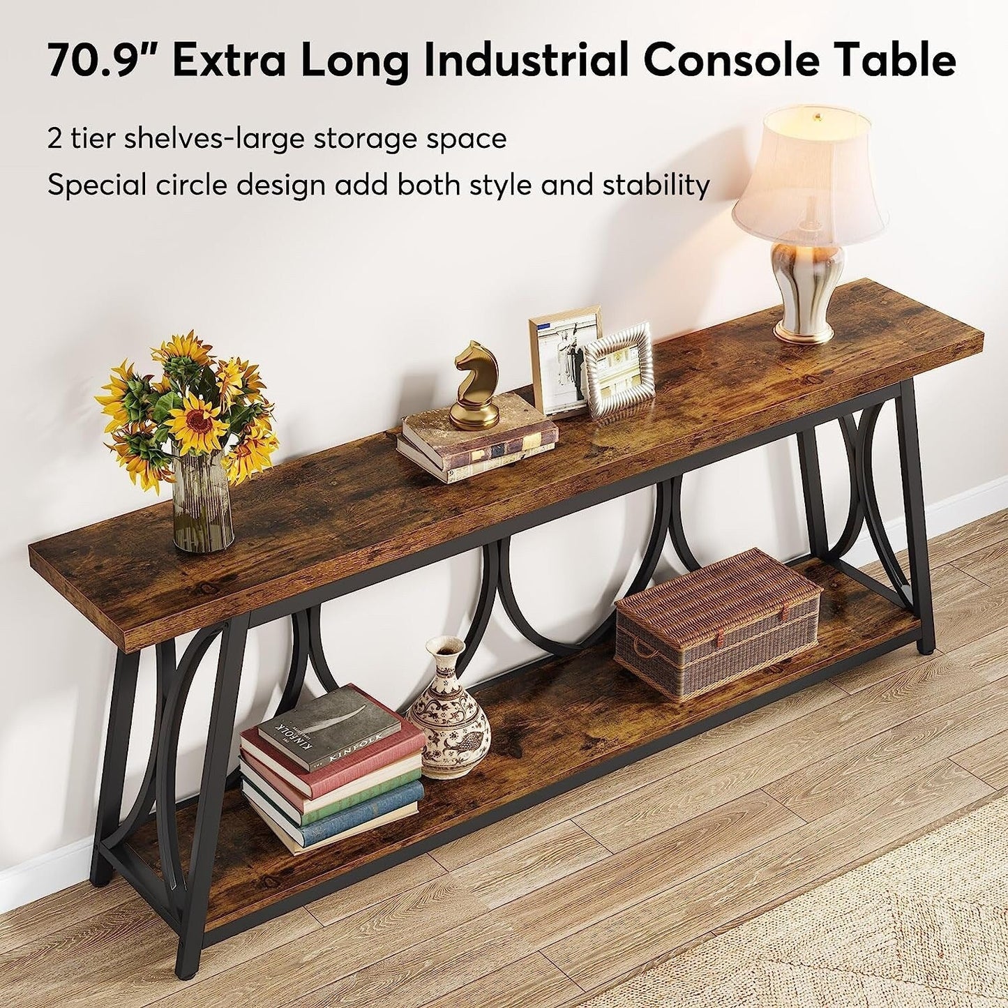 Table de console extra longue de 180 cm, table d'appoint pour canapé, pour salon