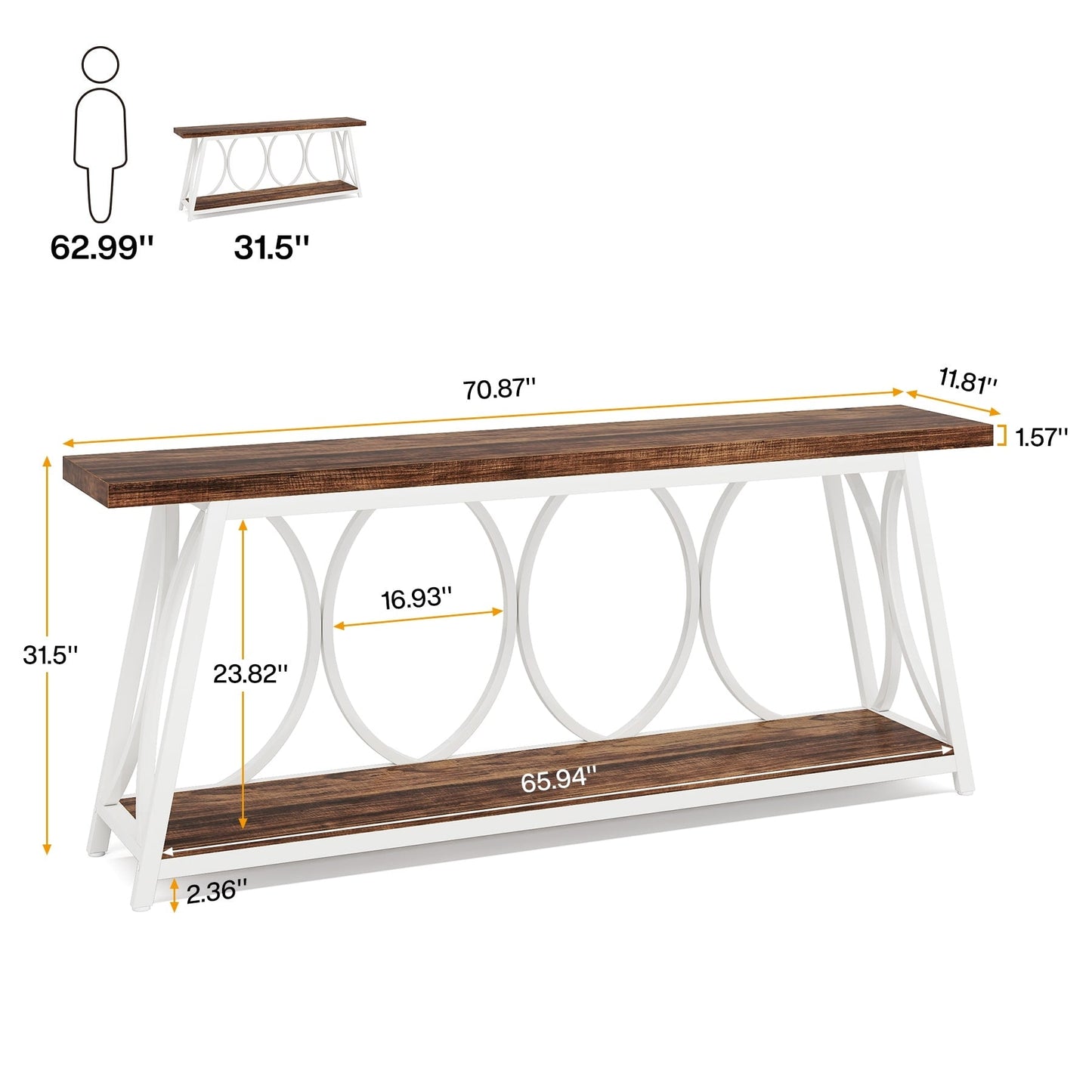 Table de console extra longue de 180 cm, table d'appoint pour canapé, pour salon