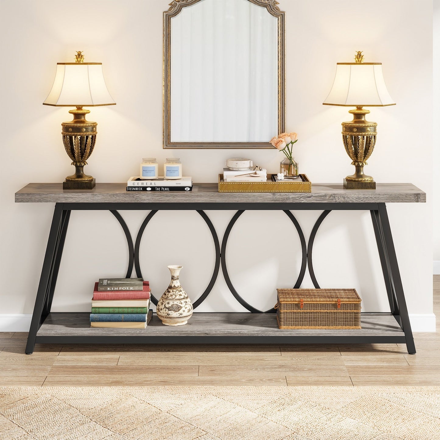 Table de console extra longue de 180 cm, table d'appoint pour canapé, pour salon