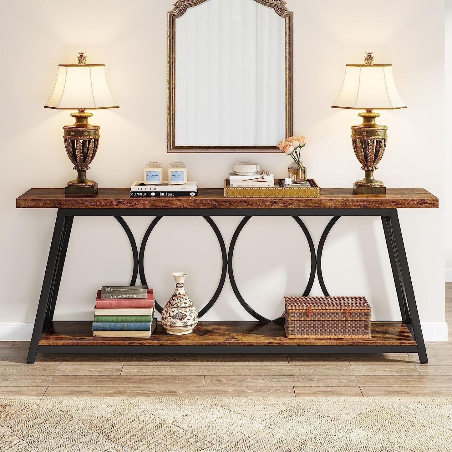 Table de console extra longue de 180 cm, table d'appoint pour canapé, pour salon