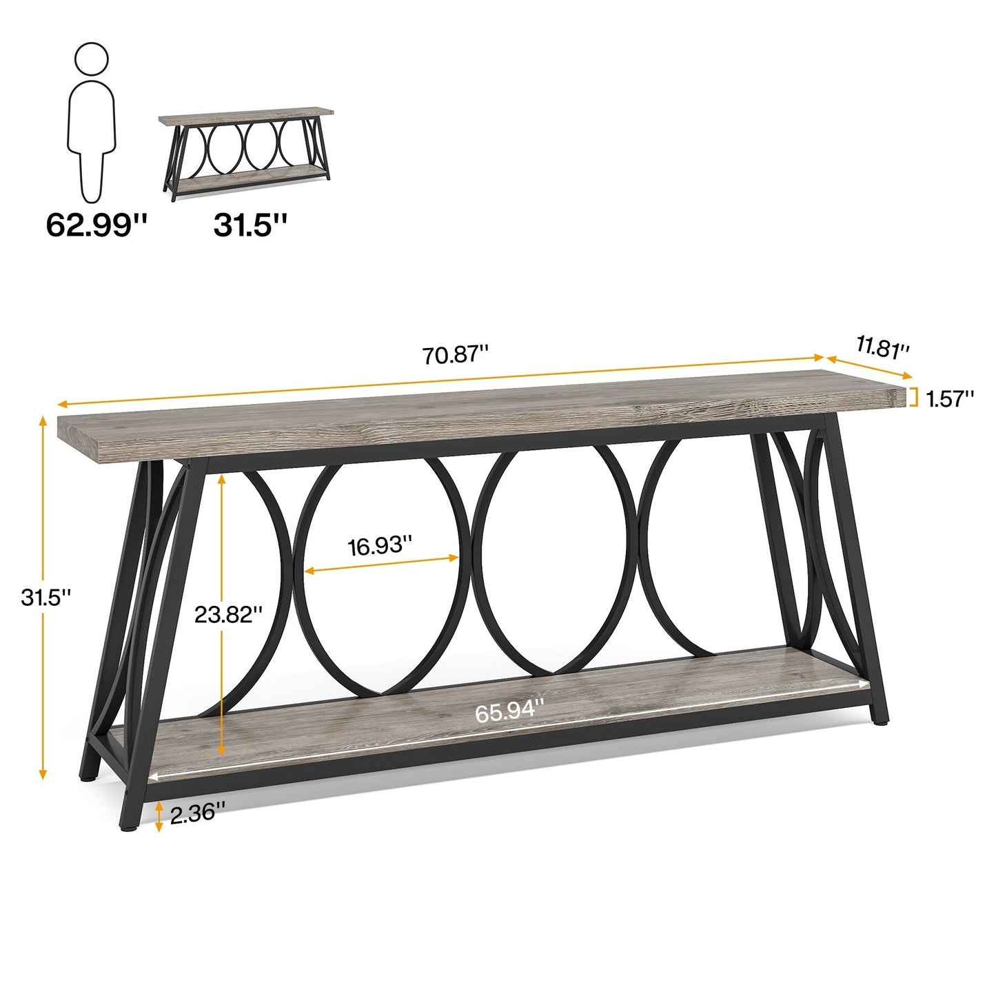 Table de console extra longue de 180 cm, table d'appoint pour canapé, pour salon