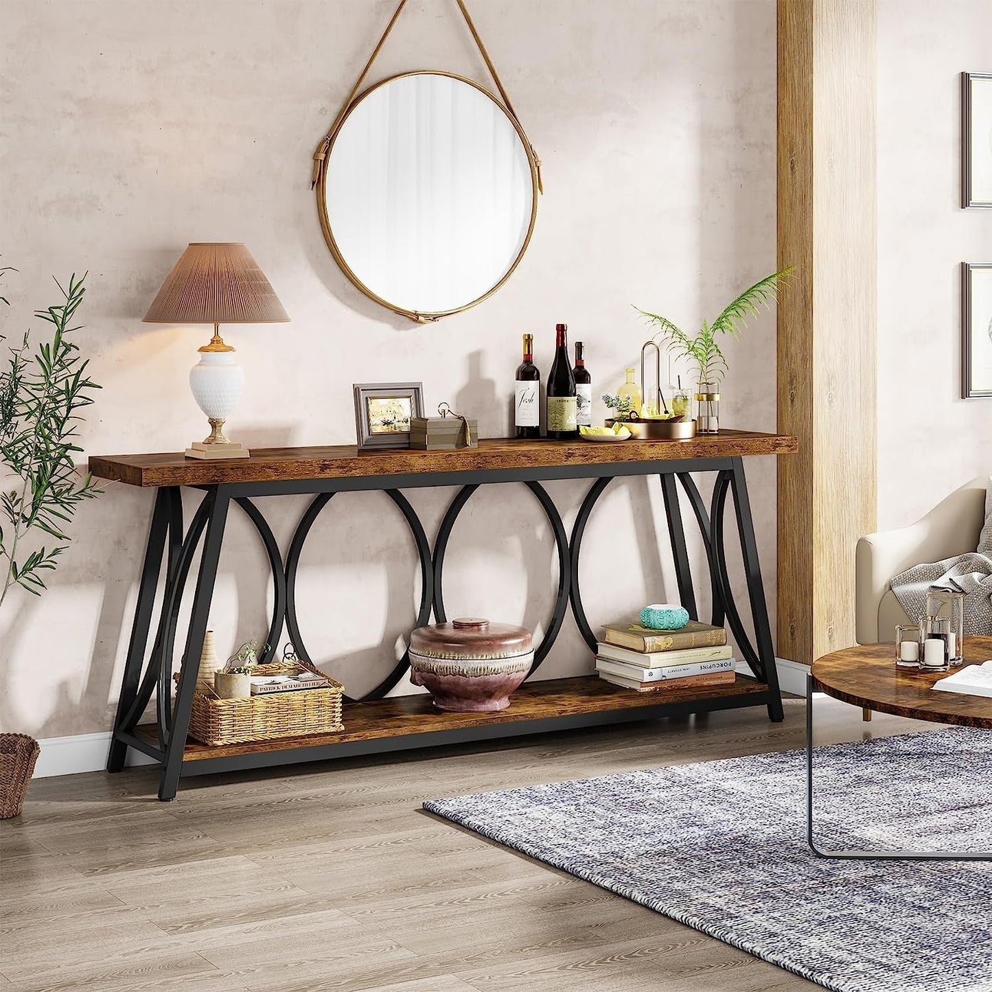 Table de console extra longue de 180 cm, table d'appoint pour canapé, pour salon