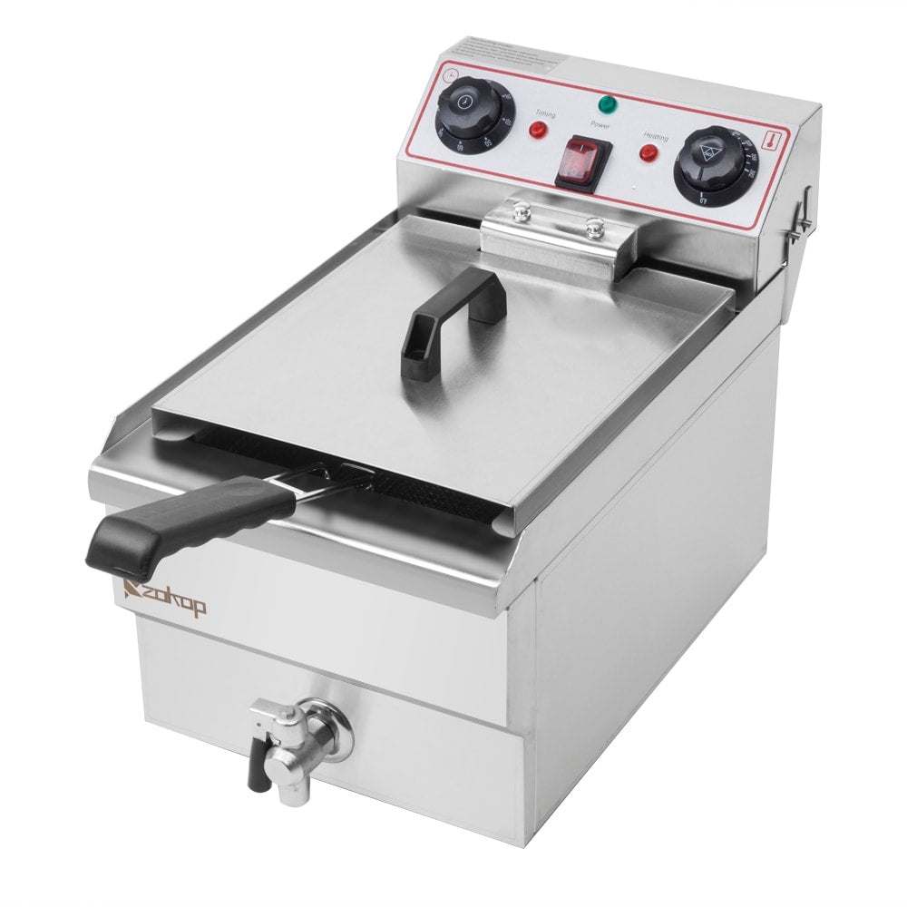 Friteuse à bain unique à robinet en acier inoxydable de 8,5 QT, 1700 W max, avec grande poignée