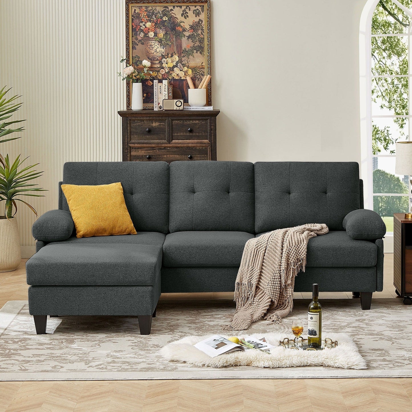 Canapé d'angle en forme de L de 86,22 pouces avec poches de rangement latérales